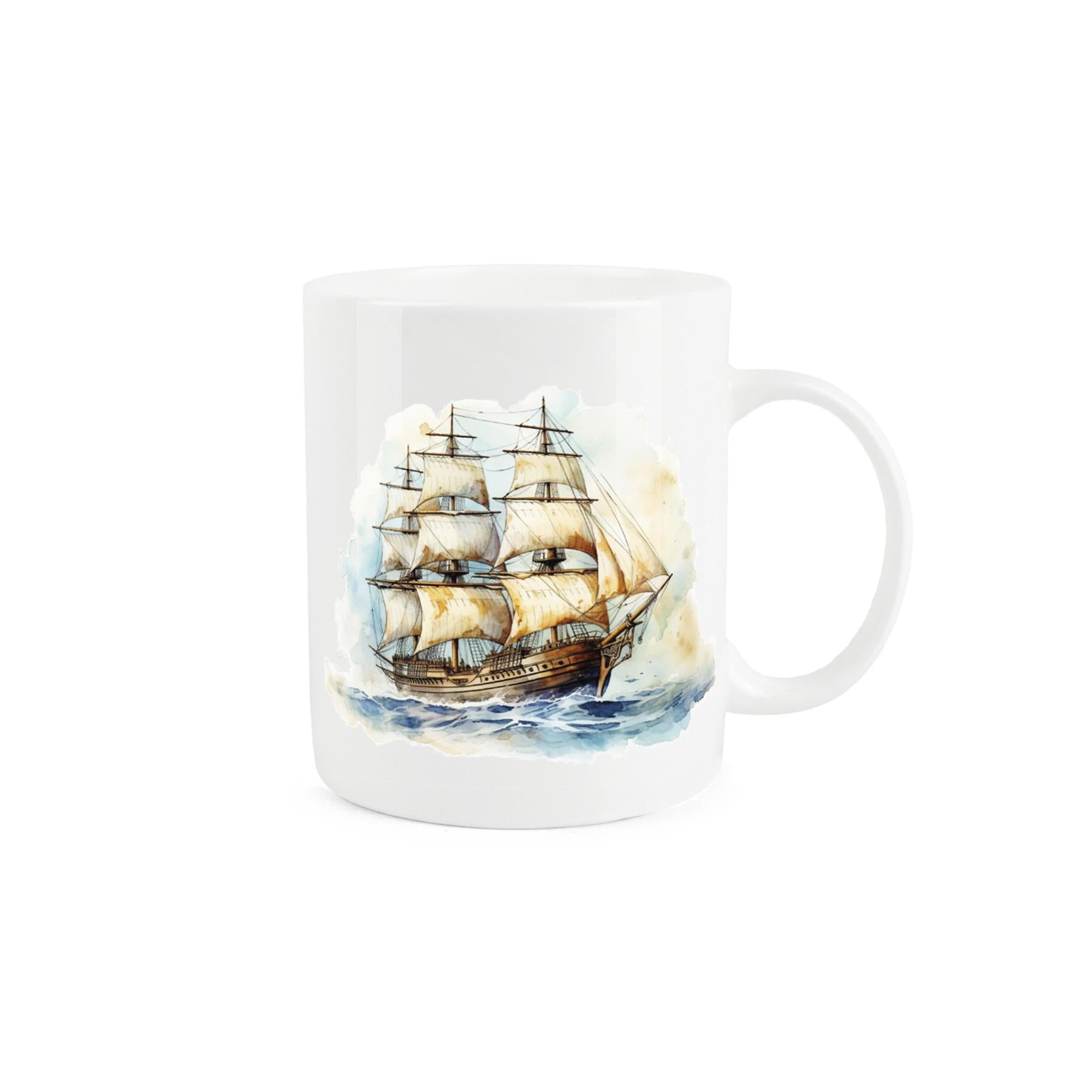 Detailed ship-themed mug with an old ship sailing through calm seas.