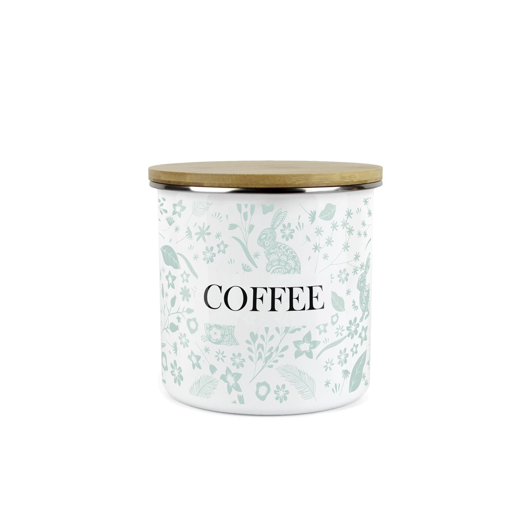 Wild Rabbits Coffee Storage Canister - Green Enamel Food/Drink Container