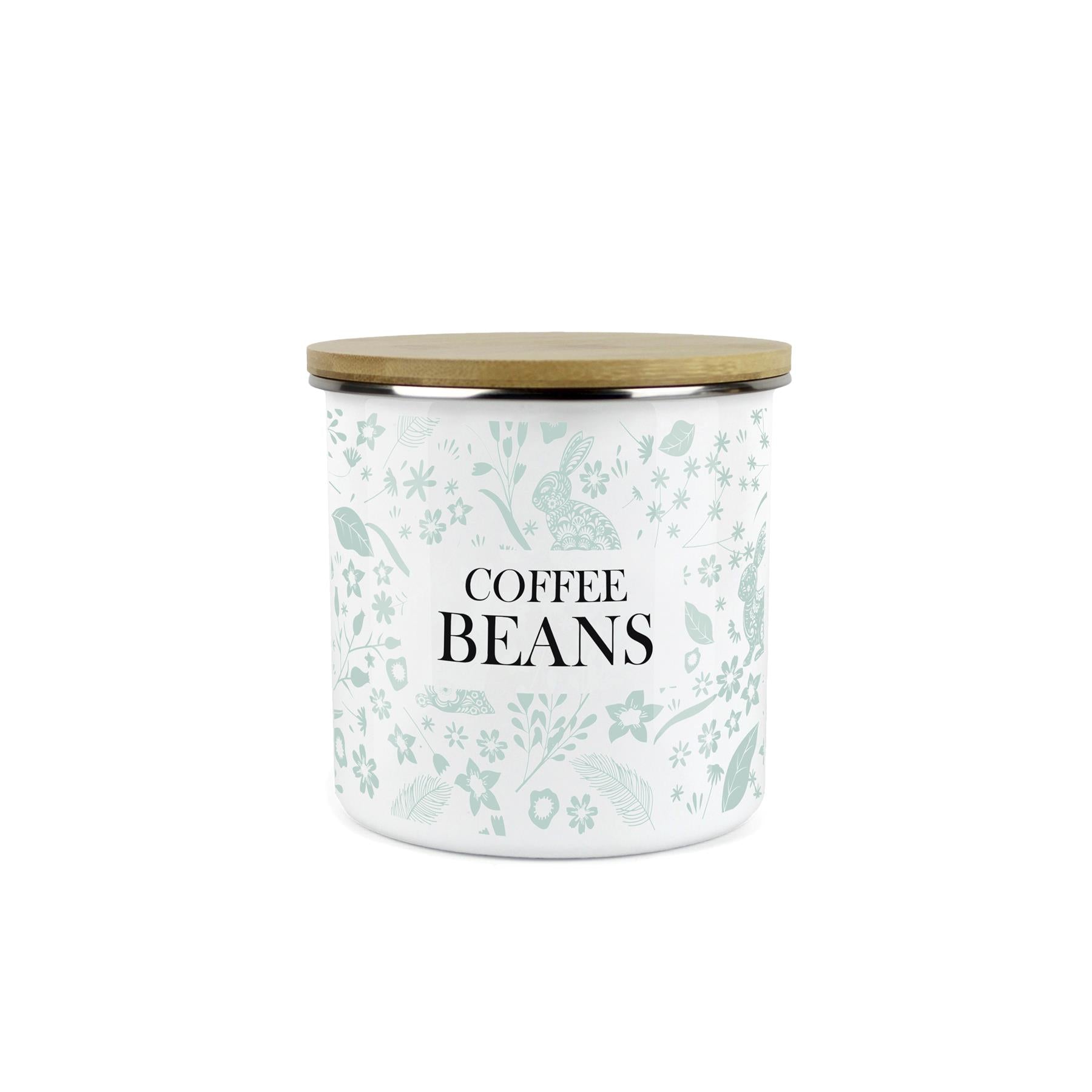 Wild Rabbits Coffee Beans Storage Canister - Green Enamel Food/Drink Container