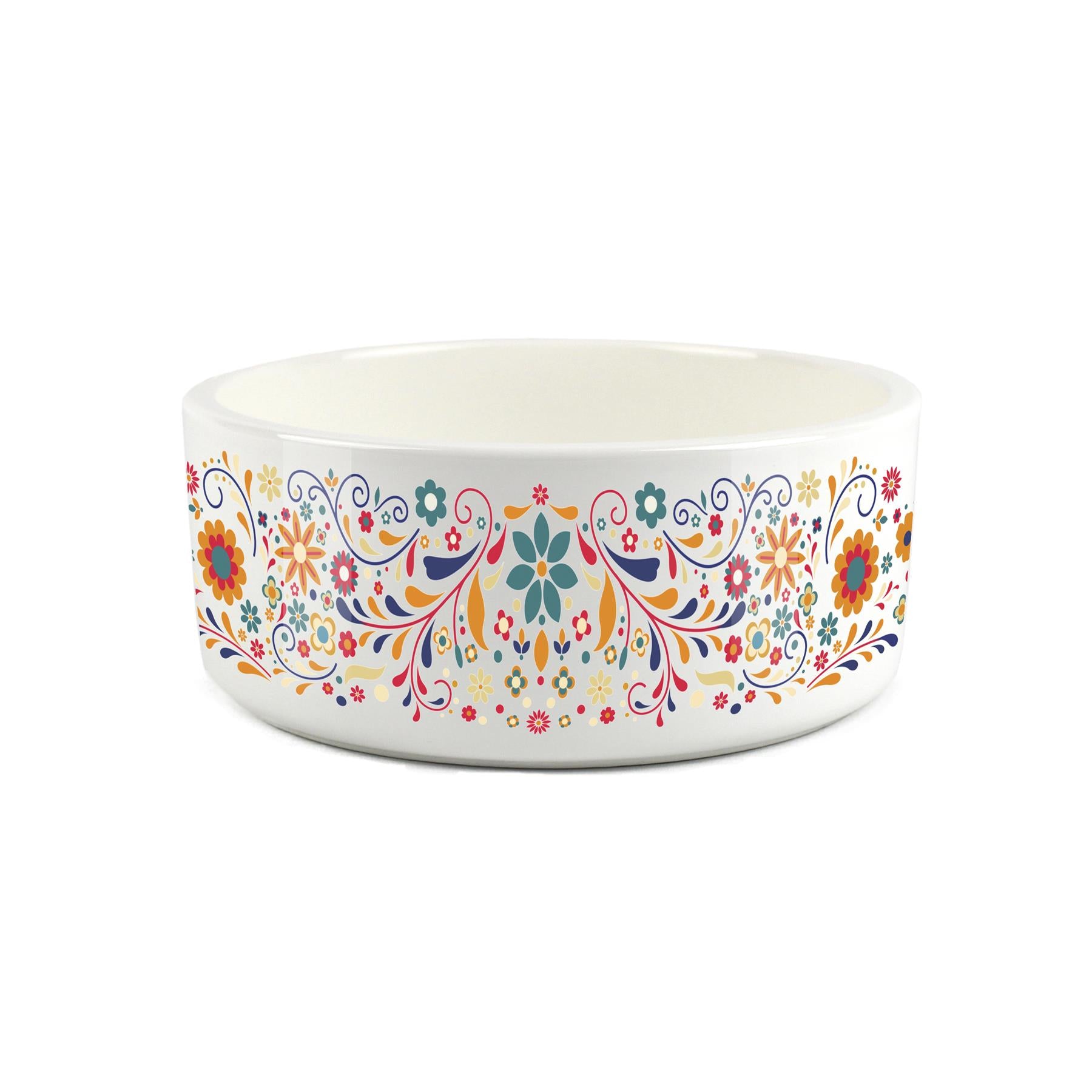 White ceramic bowl featuring floral mexican flower design