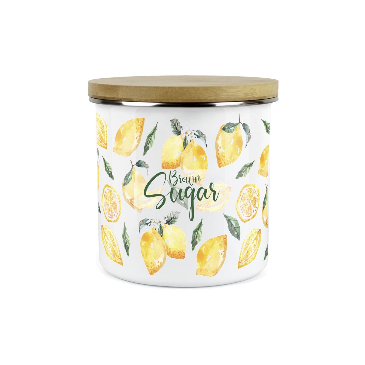 Brown Sugar Storage Canister - Watercolour Lemons Enamel Kitchen Storage Jar