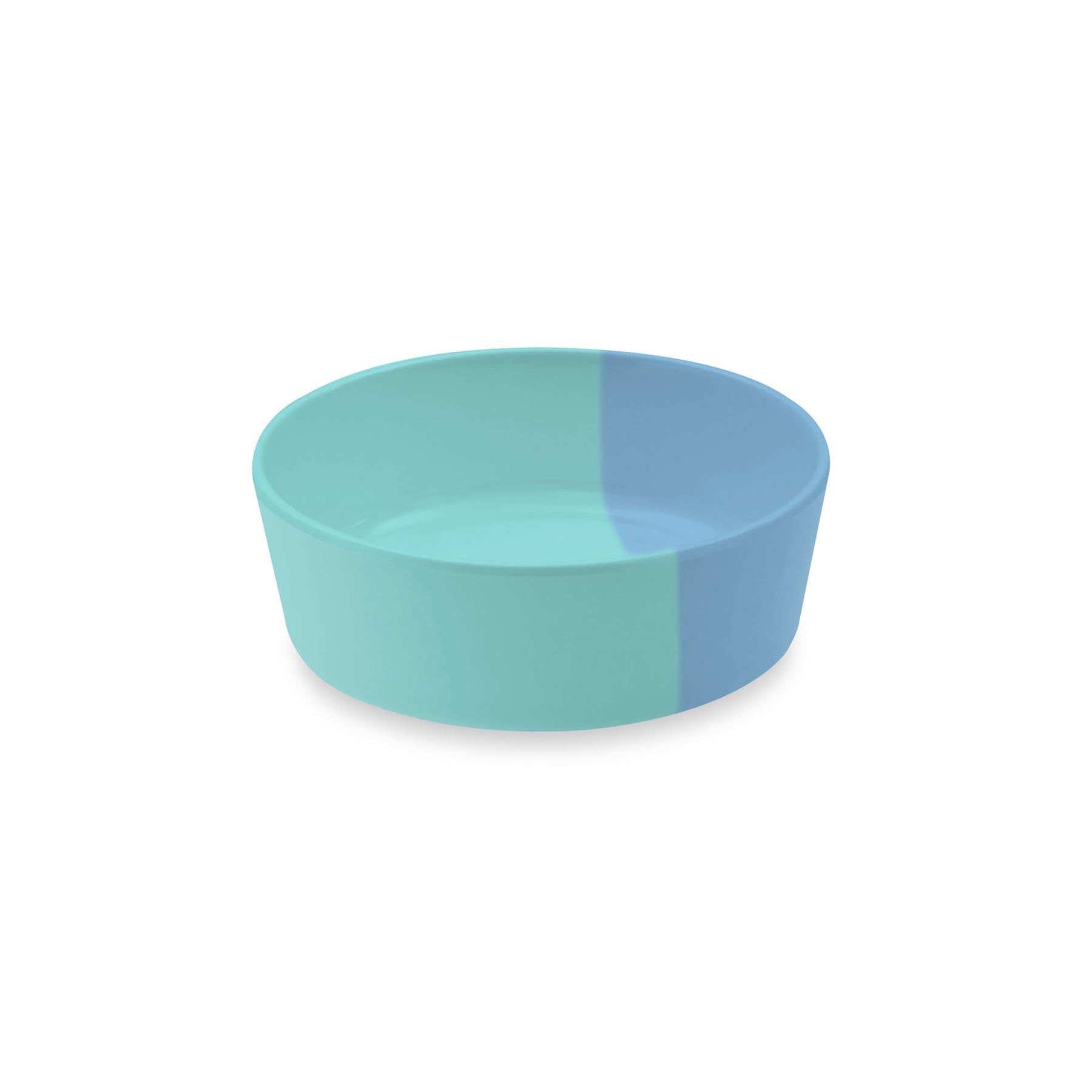 Lightweight melamine small pet bowl with aqua & lilac split design.