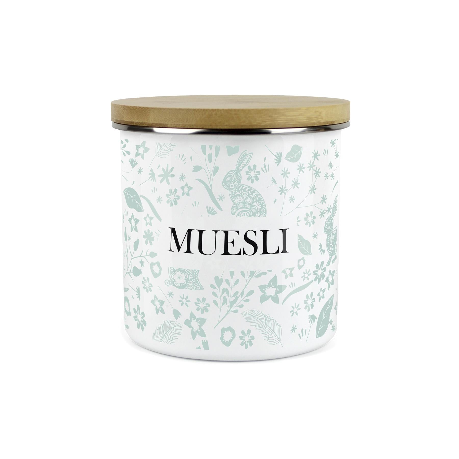 Wild Rabbits Muesli Storage Canister - Green Enamel Food/Baking Container
