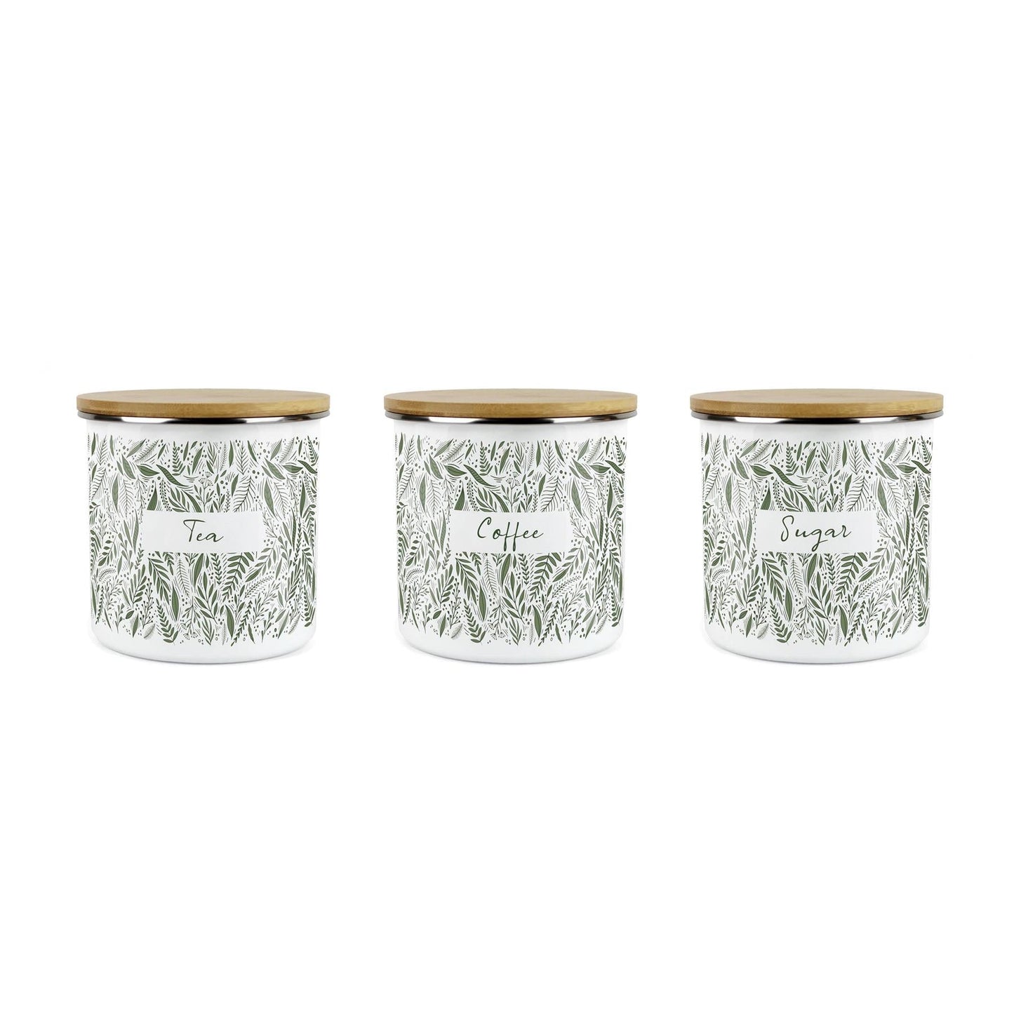 Purely Home - Green Leaves - Tea, Coffee and Sugar 3pc Canister Set
