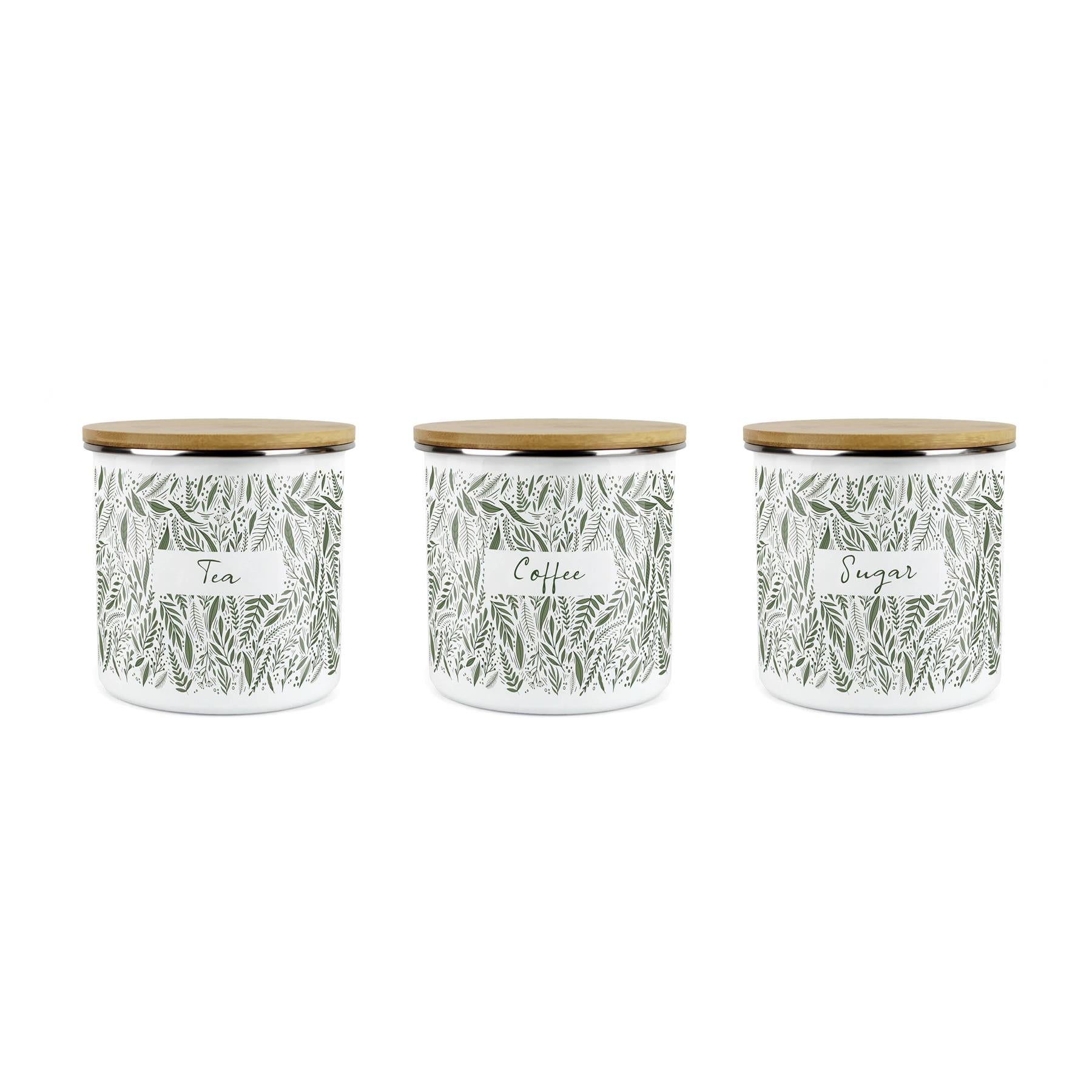 Purely Home - Green Leaves - Tea, Coffee and Sugar 3pc Canister Set
