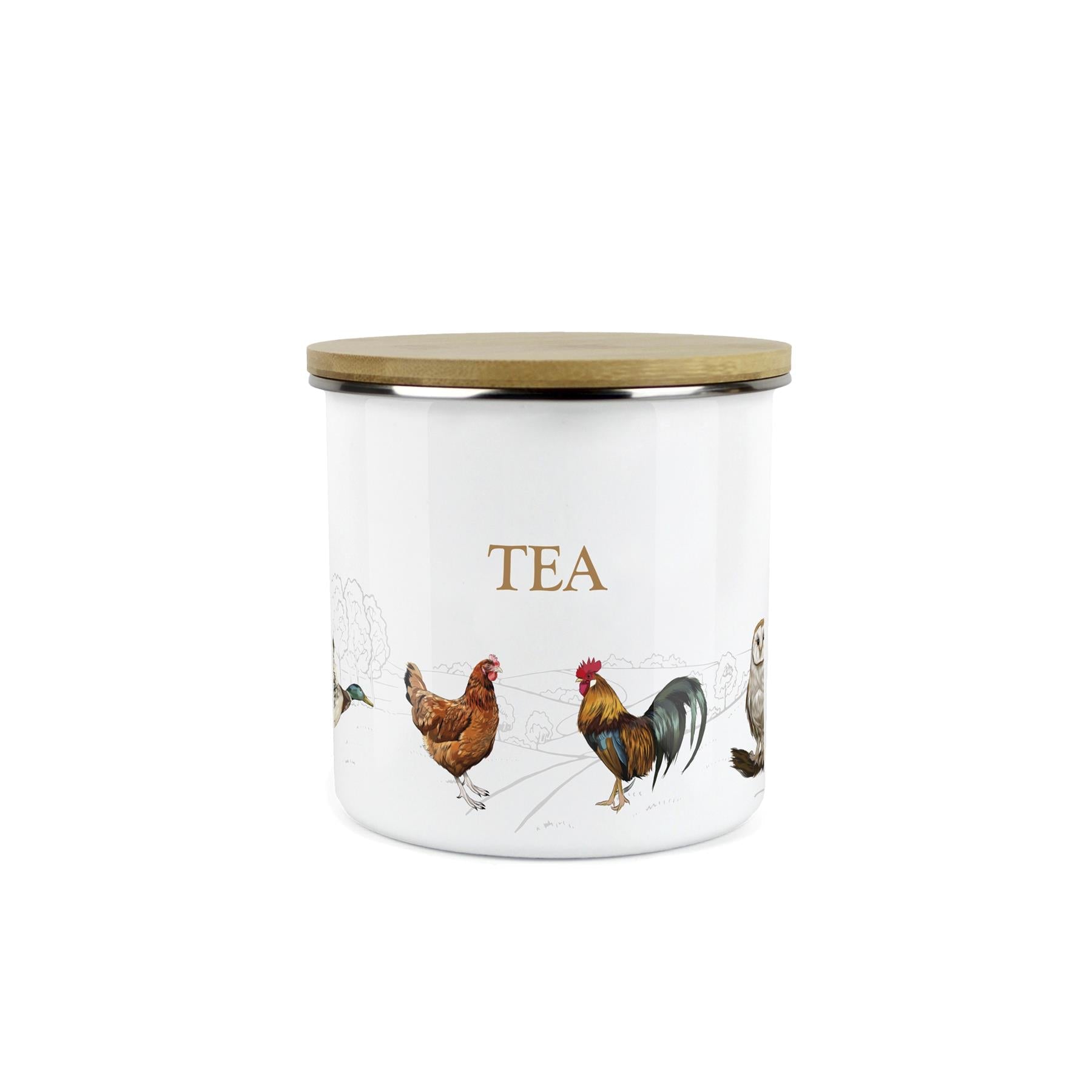 Tea Canister - Country Farm Animal Airtight Enamel Kitchen Storage Jar
