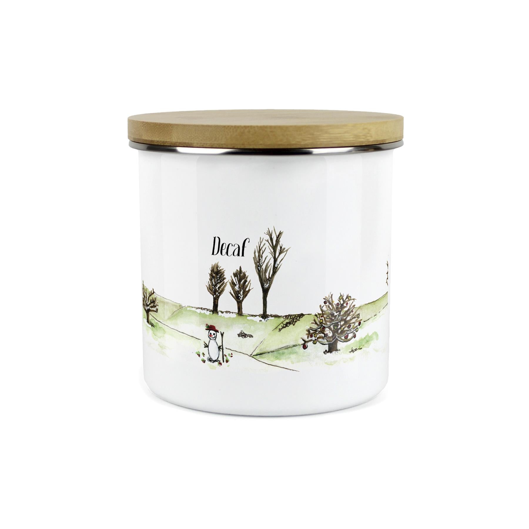 Seasonal Winter-Time Inspired Decaf Storage Canister - Kitchen Enamel Container