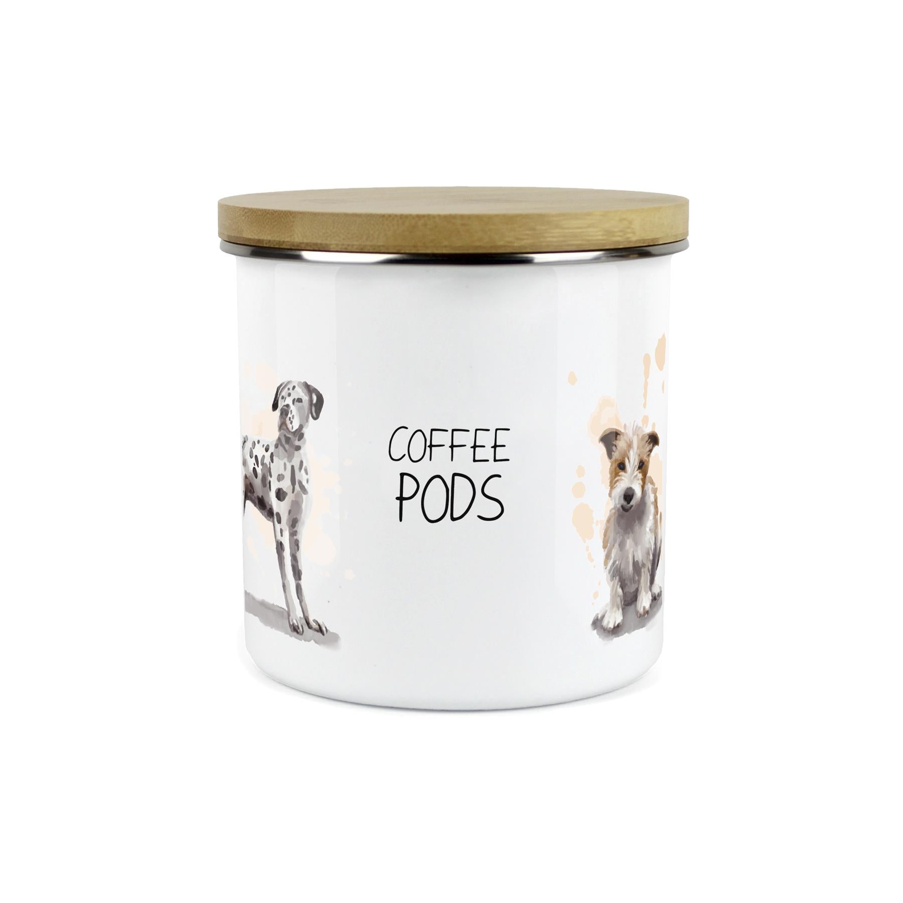 Coffee Pods Storage Canister - Dogs Watercolour Kitchen Enamel Metal Storage Jar