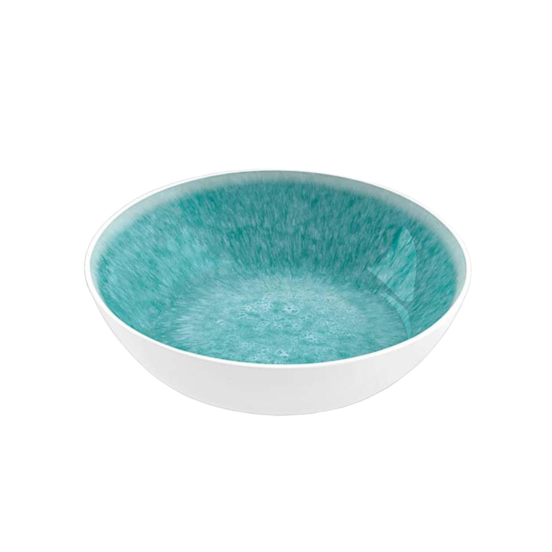 Turquoise melamine low bowl with textured glaze patterning
