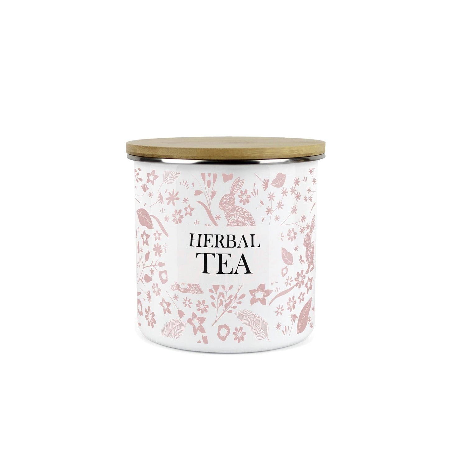 Wild Rabbits Herbal Tea Storage Canister - Pink Enamel Food/Drink Container