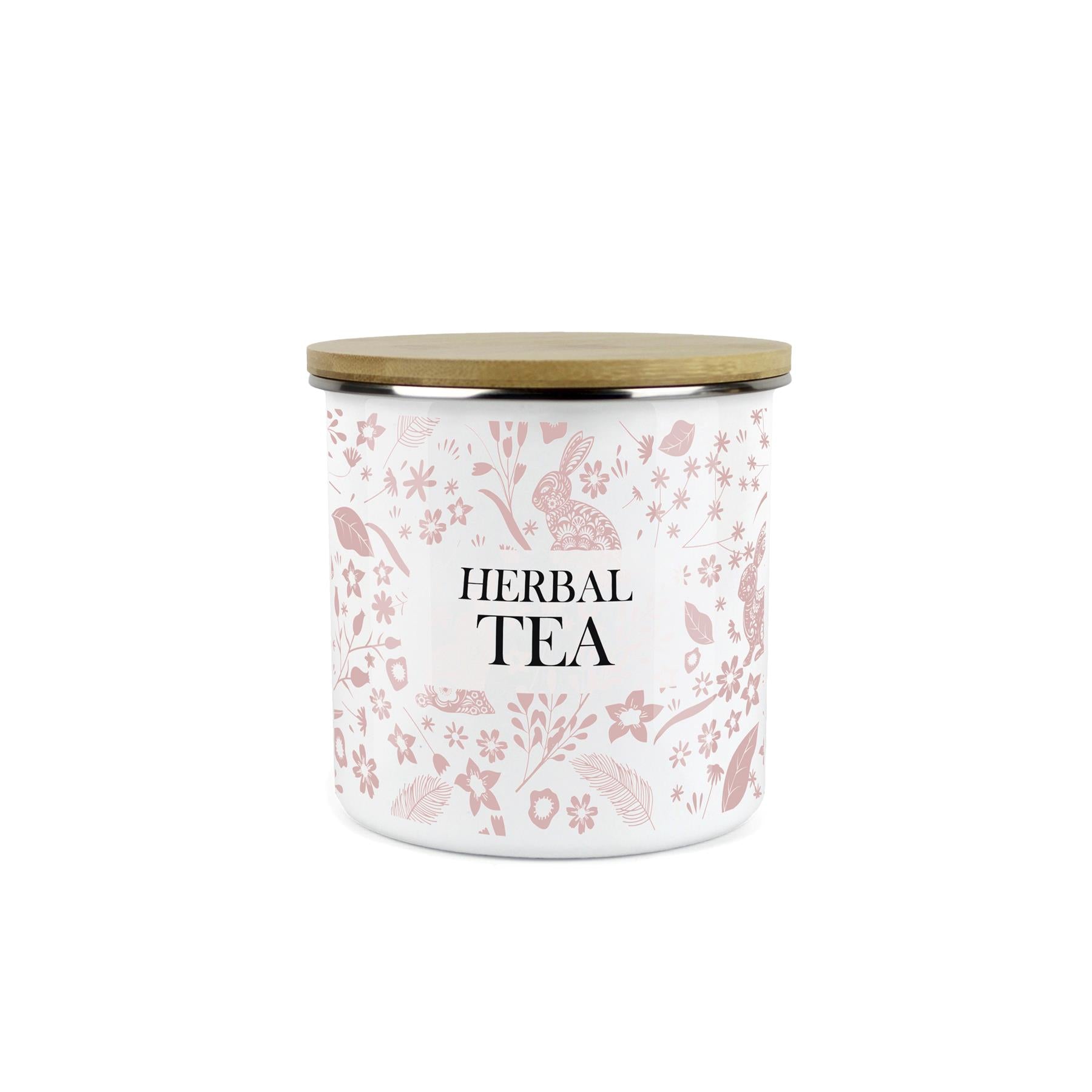 Wild Rabbits Herbal Tea Storage Canister - Pink Enamel Food/Drink Container