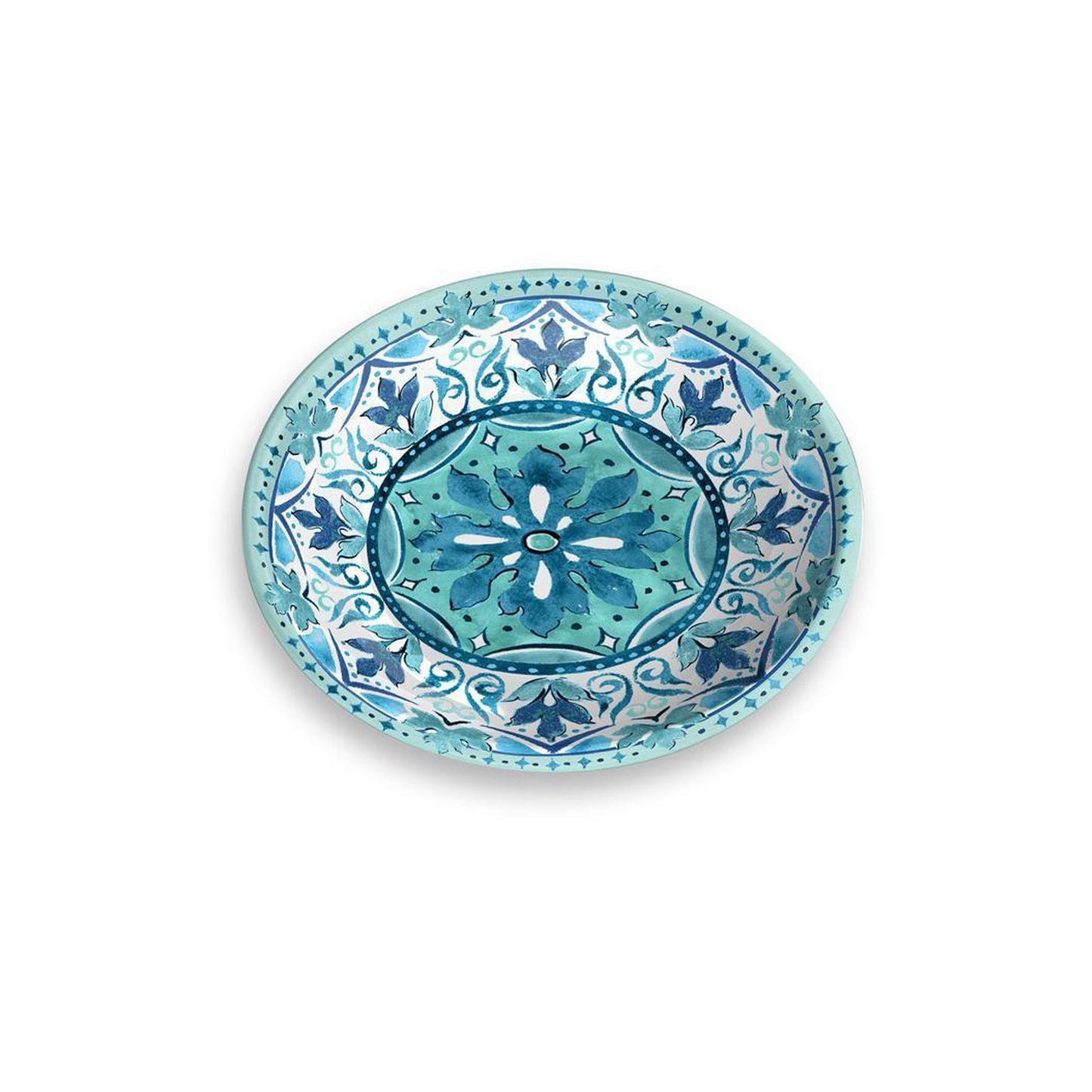 Cat saucer featuring a blue floral print design