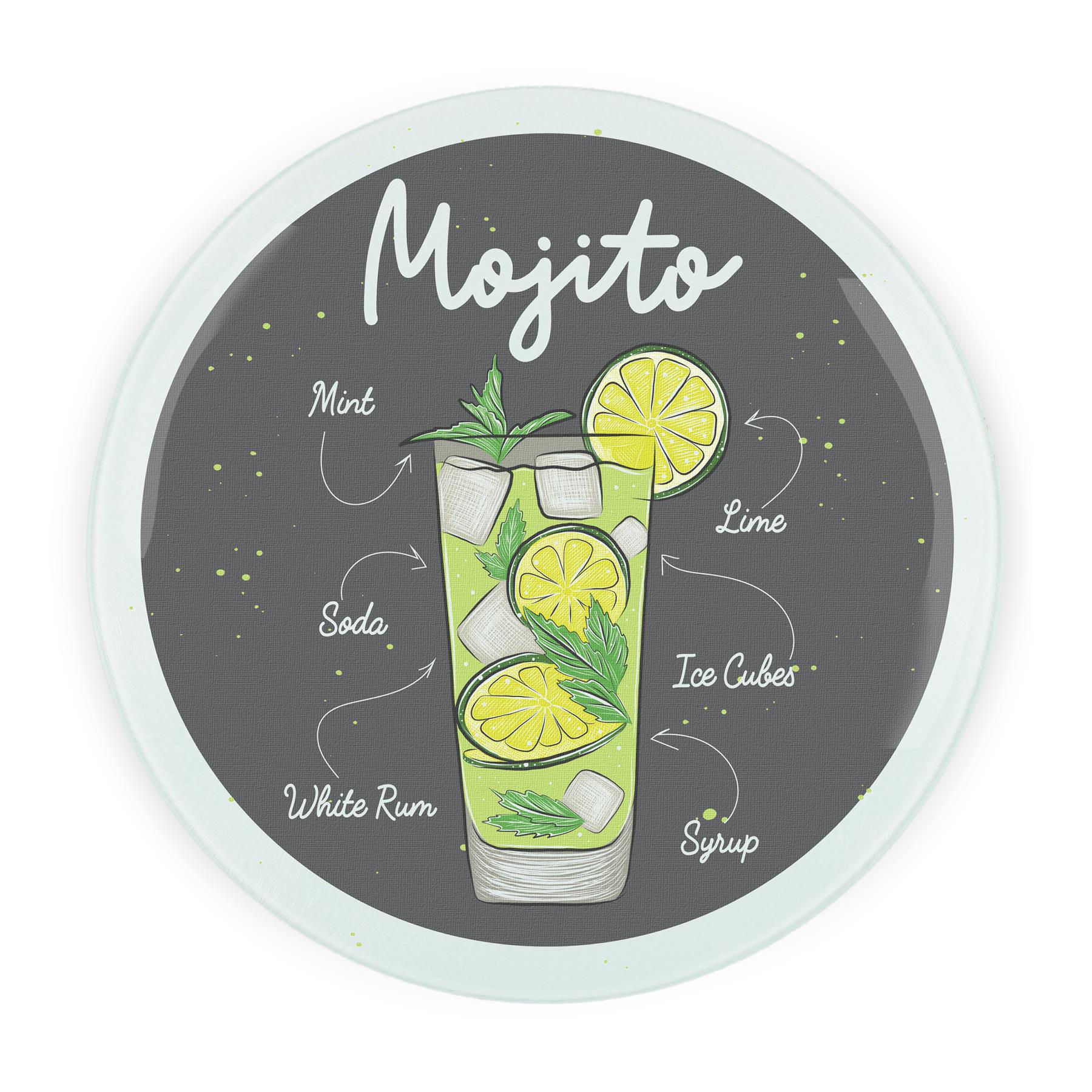 Mojito Cocktails Round Glass Serving Board - Chopping Board Worktop Saver