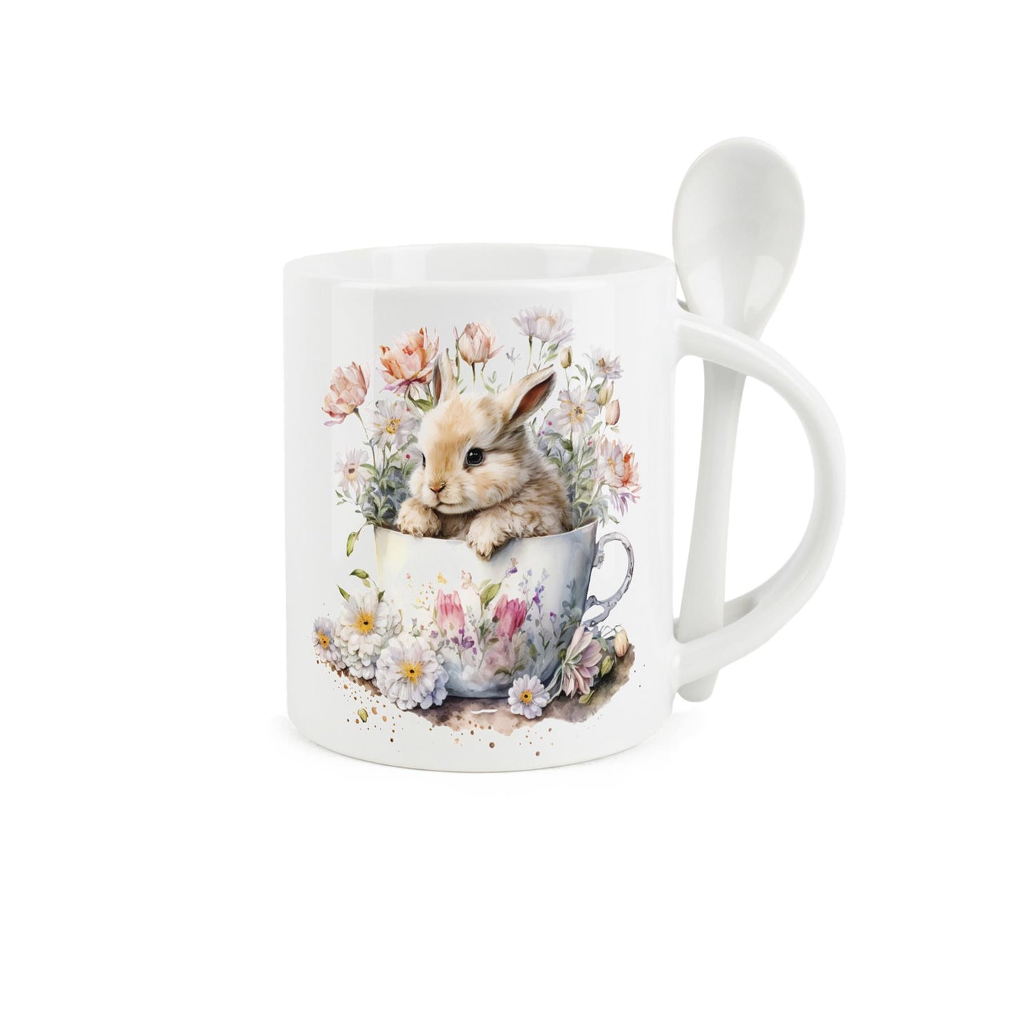 Mug & Spoon Set with floral bunny design