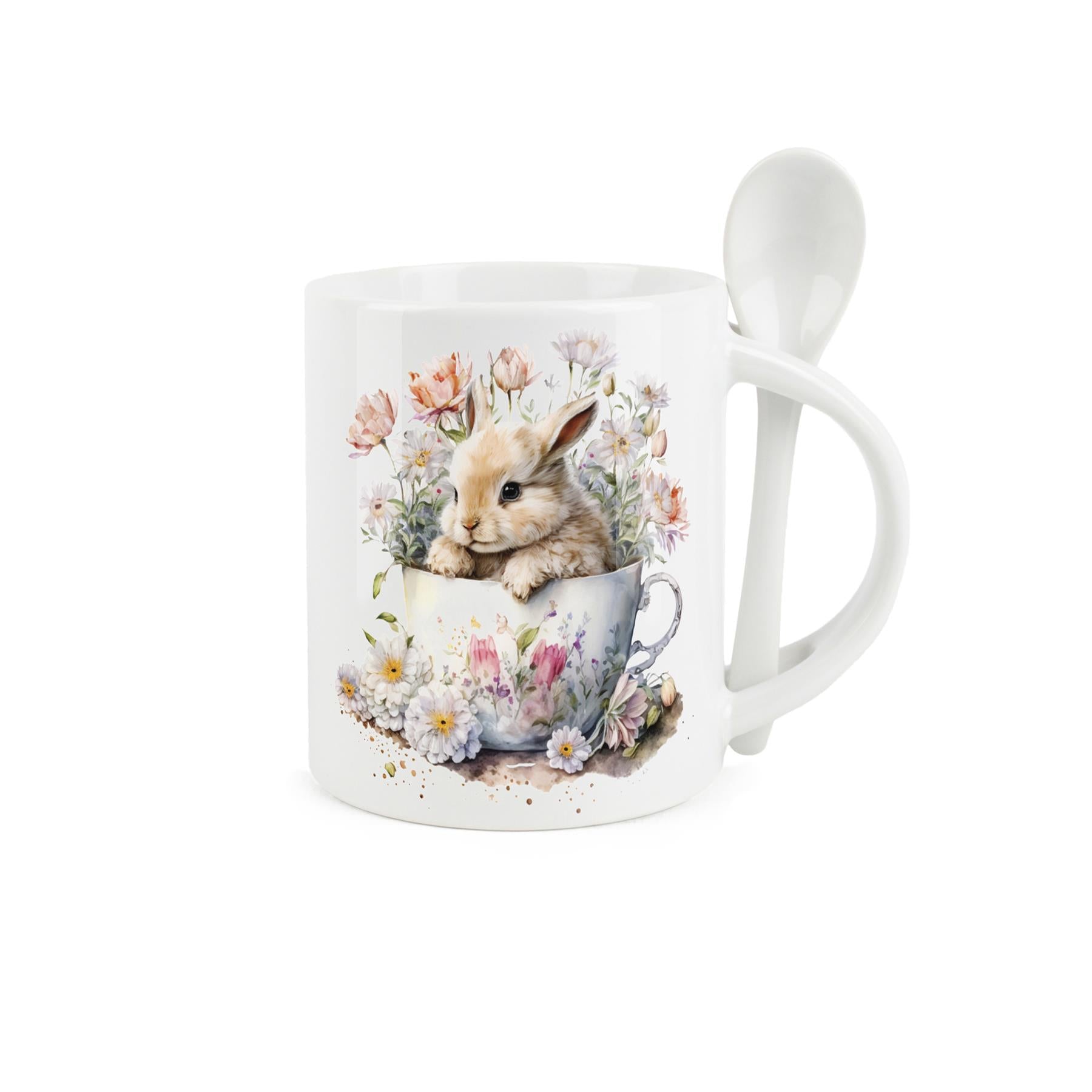 Mug & Spoon Set with floral bunny design