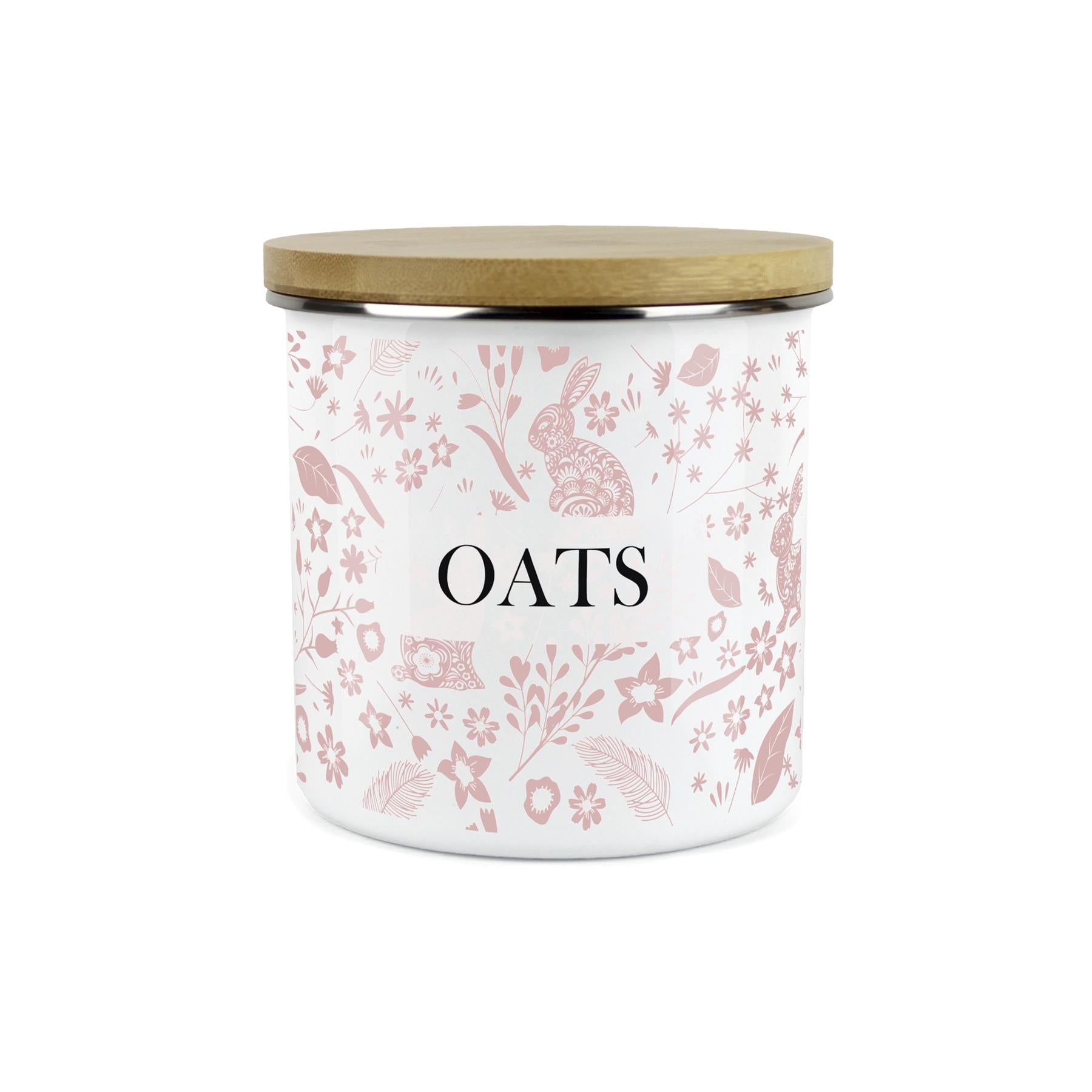 Wild Rabbits Oats Storage Canister - Pink Enamel Food/Baking Container