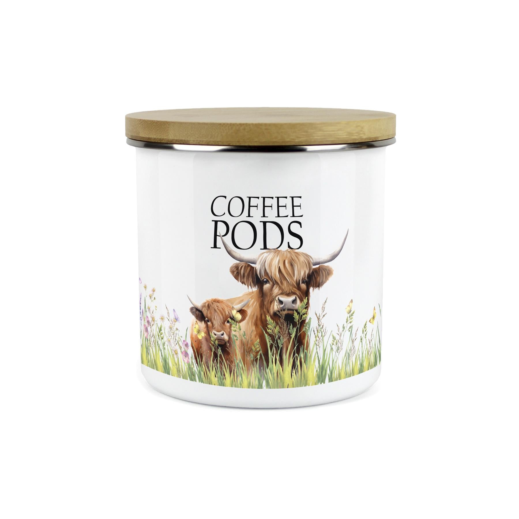 Highland Cow & Calf Kitchen Coffee Pods Storage Canister