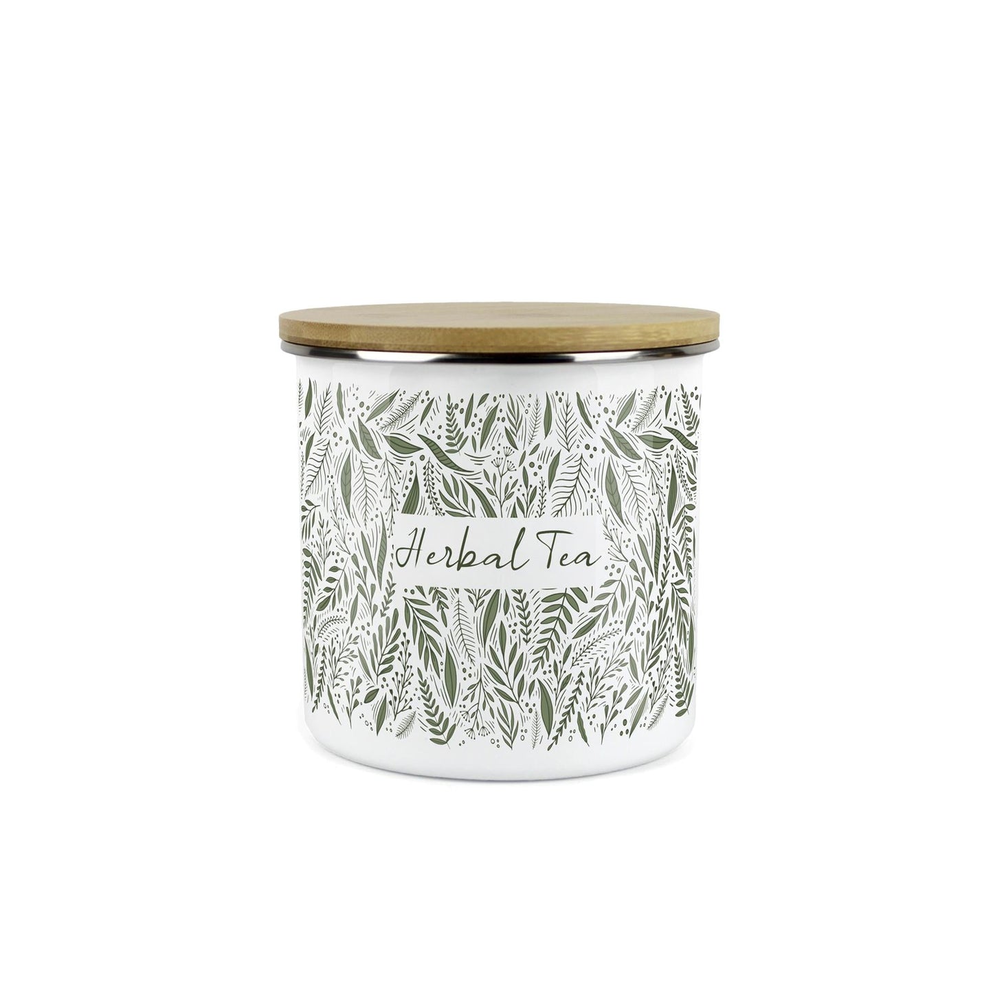 Purely Home - Green Leaves - Enamel Airtight Herbal Tea Storage Canister