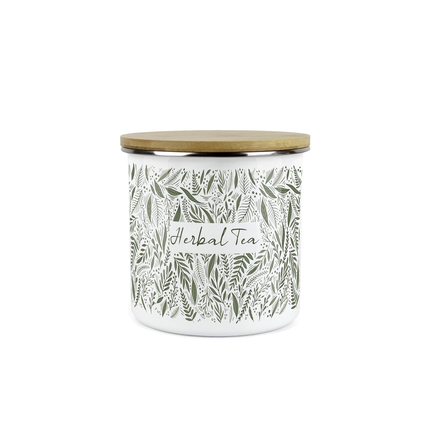 Purely Home - Green Leaves - Enamel Airtight Herbal Tea Storage Canister