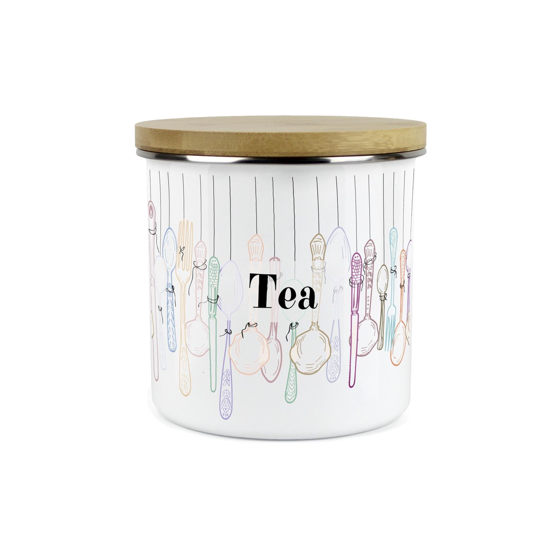 Vintage Cutlery Tea Storage Canister - Enamel Kitchen Container