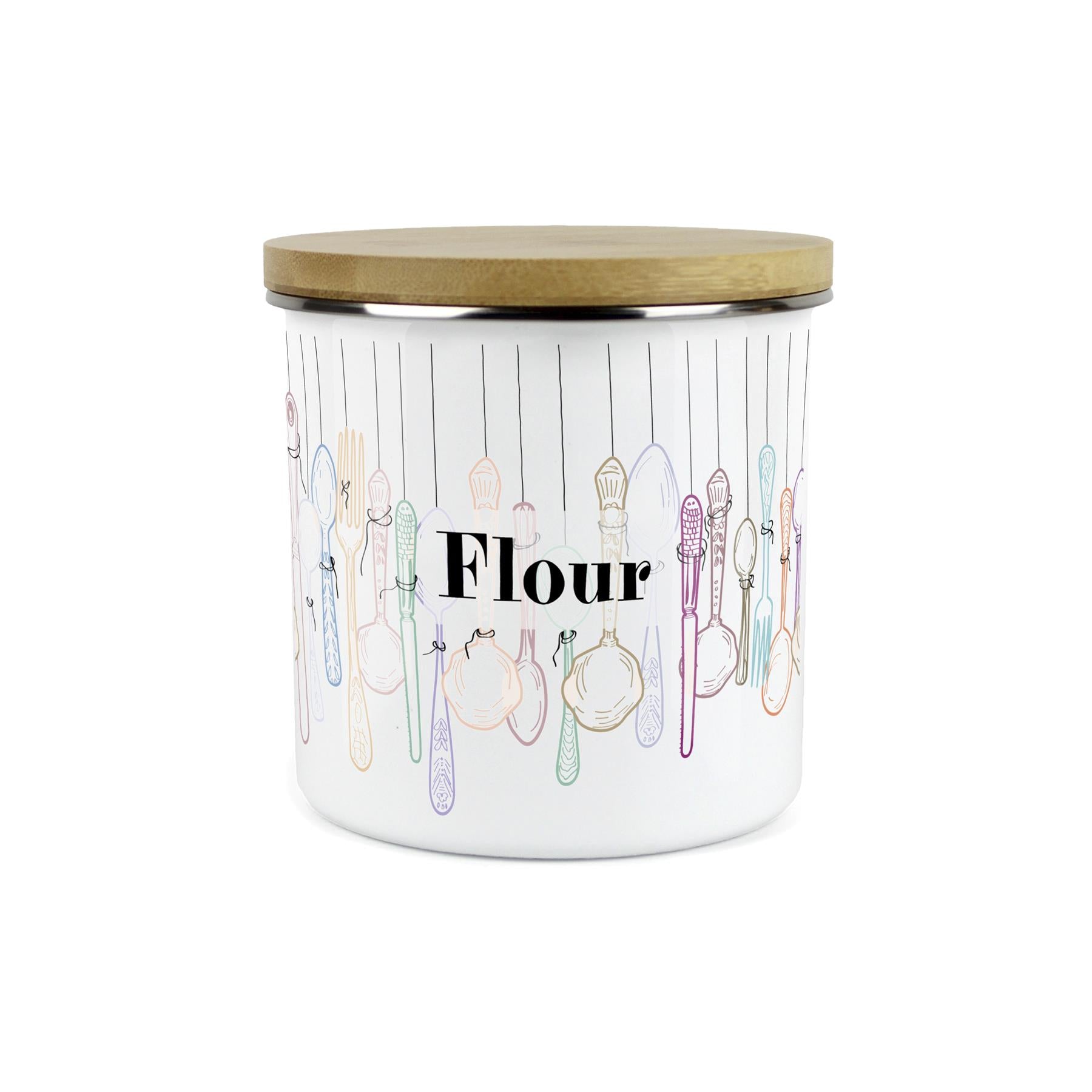 Vintage Cutlery Flour Baking Storage Canister - Enamel Kitchen Container