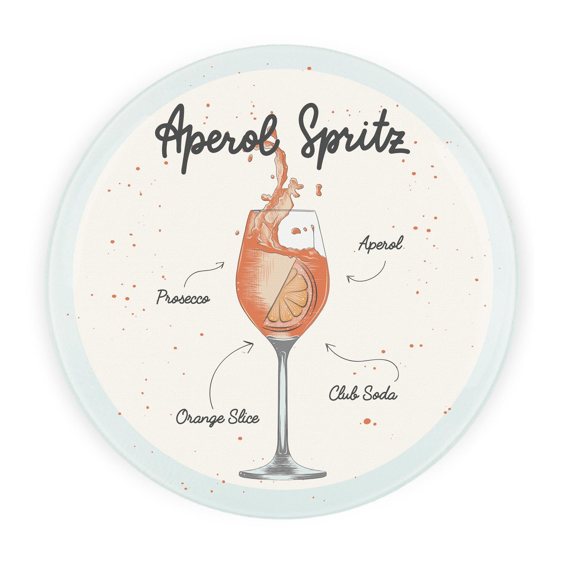 Aperol Spritz Cocktails Round Glass Serving Board - Chopping Board Worktop Saver