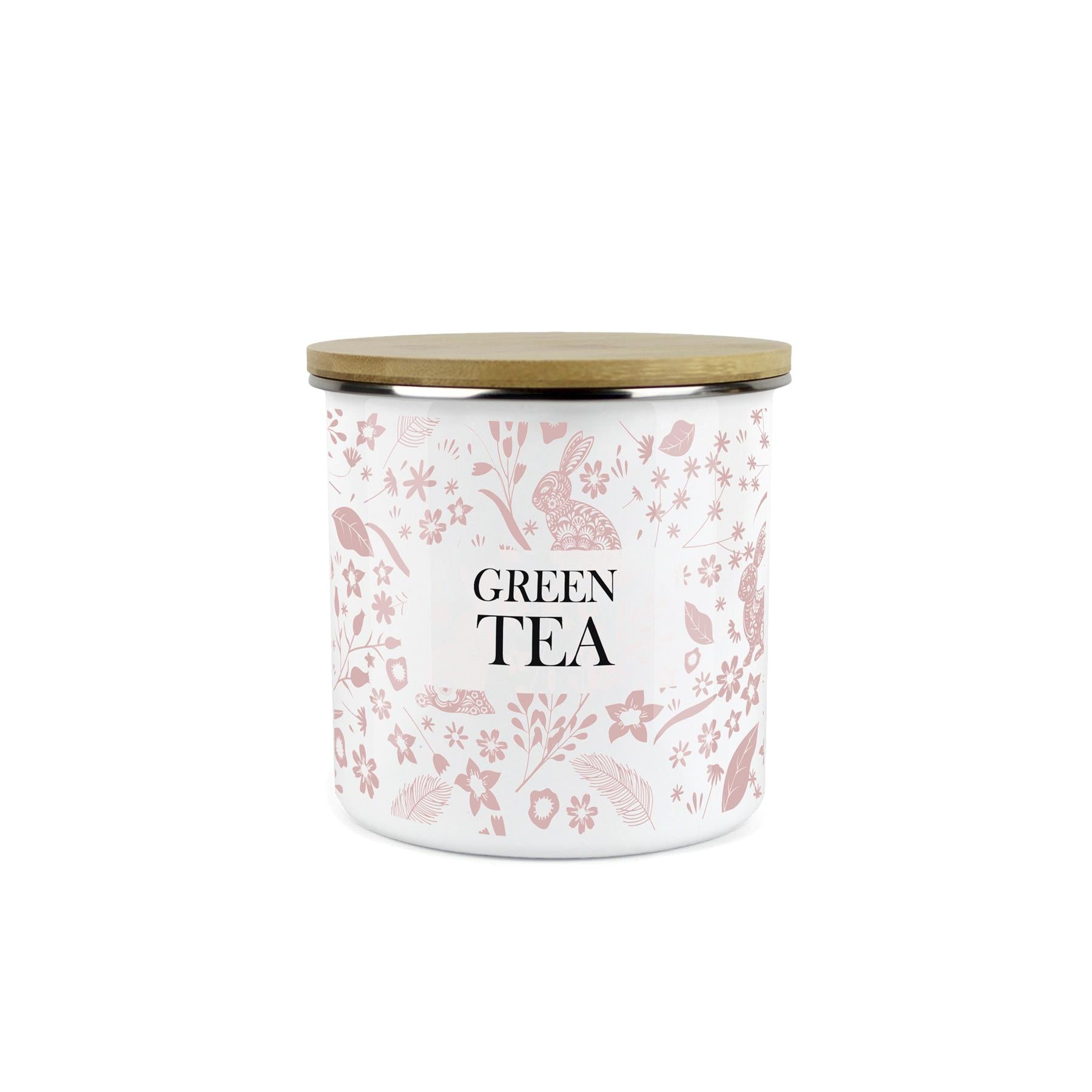 Wild Rabbits Green Tea Storage Canister - Pink Enamel Food/Drink Container