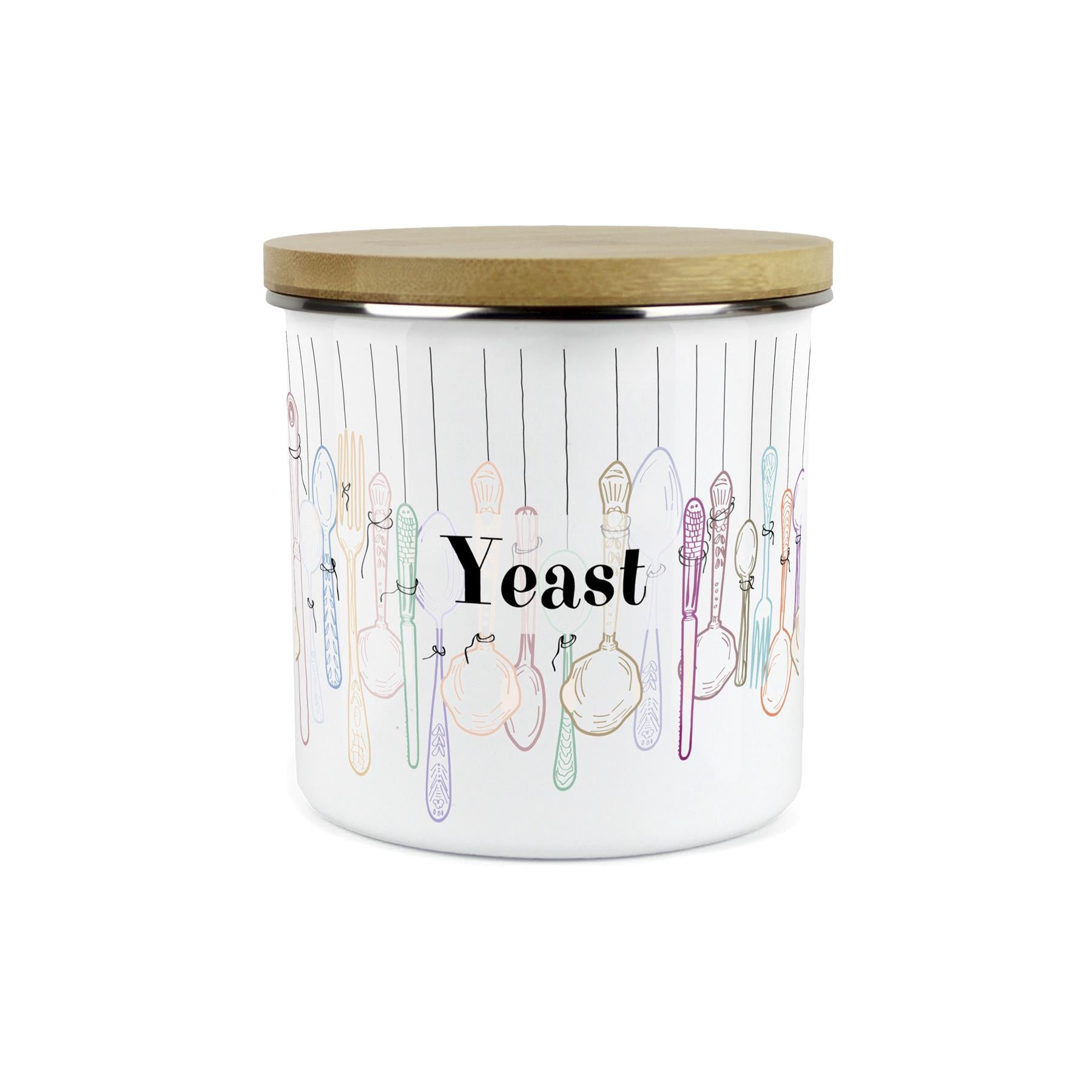 Vintage Cutlery Yeast Baking Storage Canister - Enamel Kitchen Container