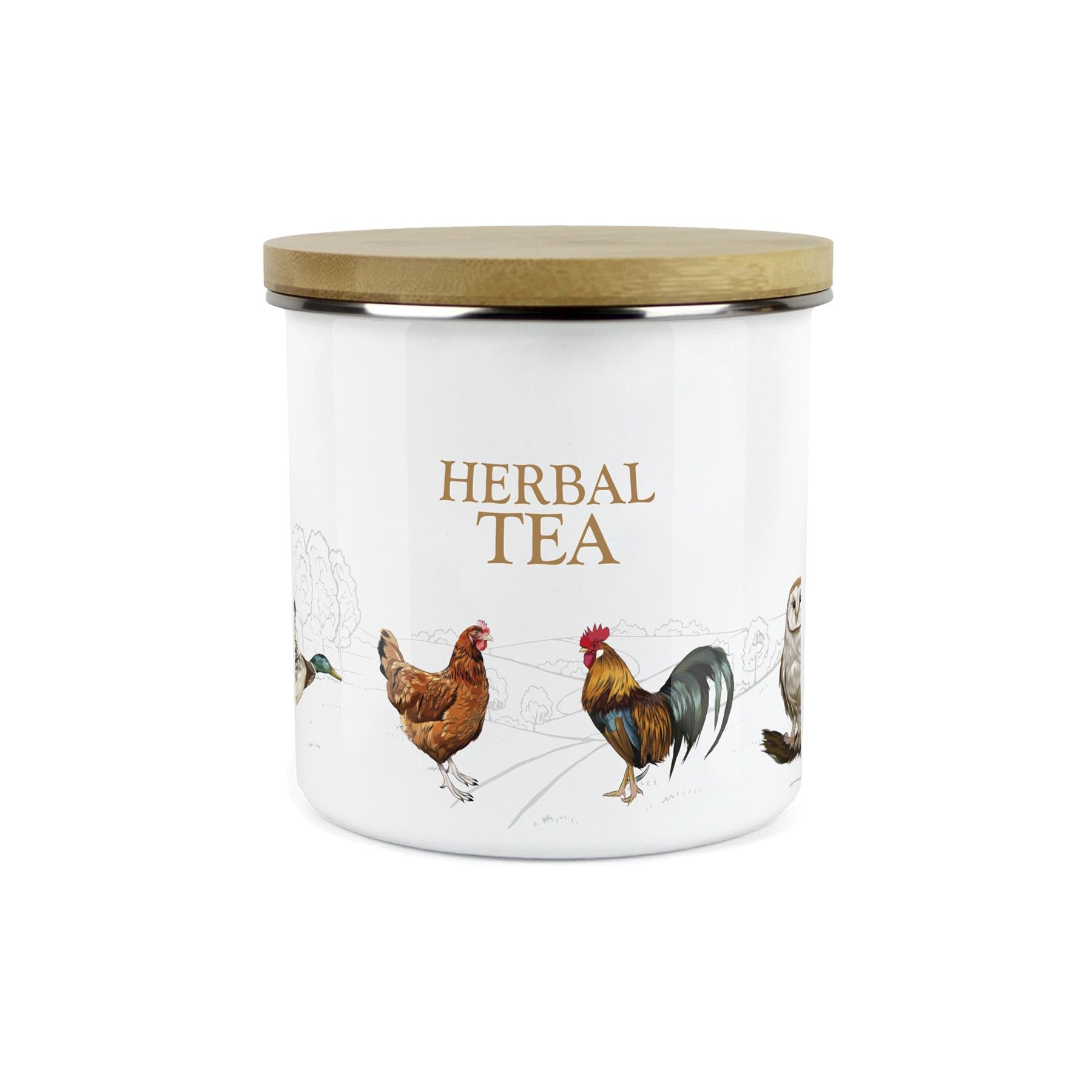 Herbal Tea Canister - Country Farm Animal Airtight Enamel Kitchen Storage Jar