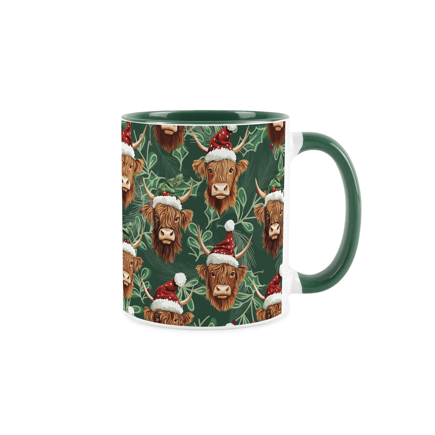Highland Cow & Holly Leaves Mug