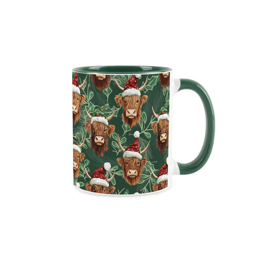 Highland Cow & Holly Leaves Mug