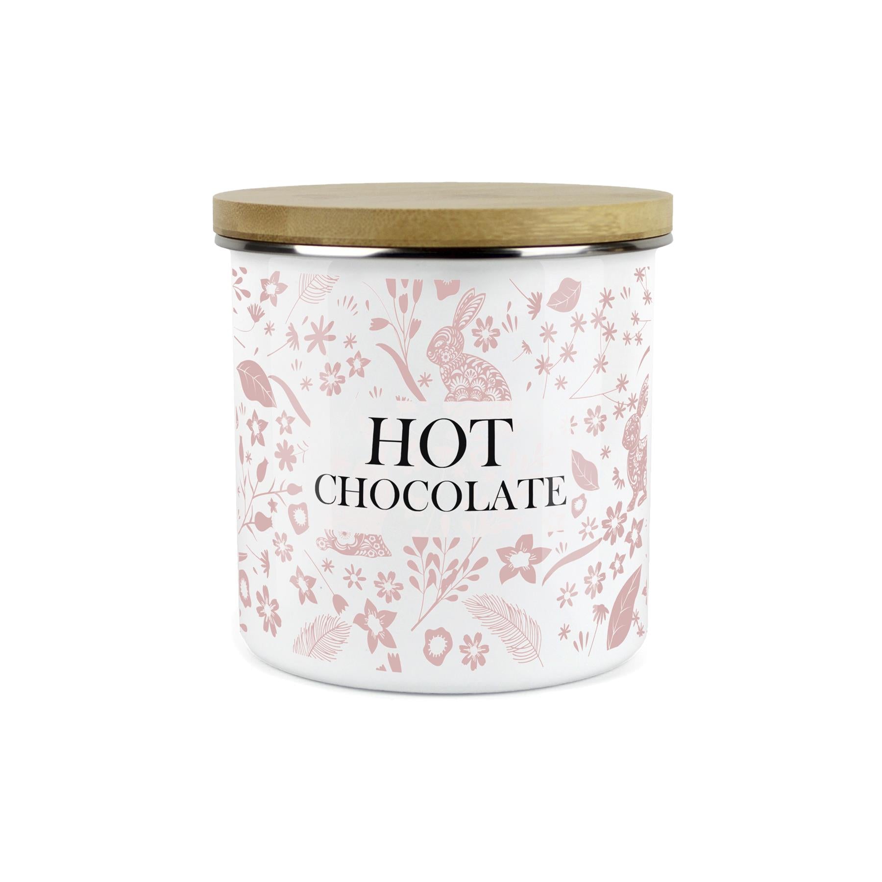 Wild Rabbits Hot Chocolate Storage Canister - Pink Enamel Food/Drink Container