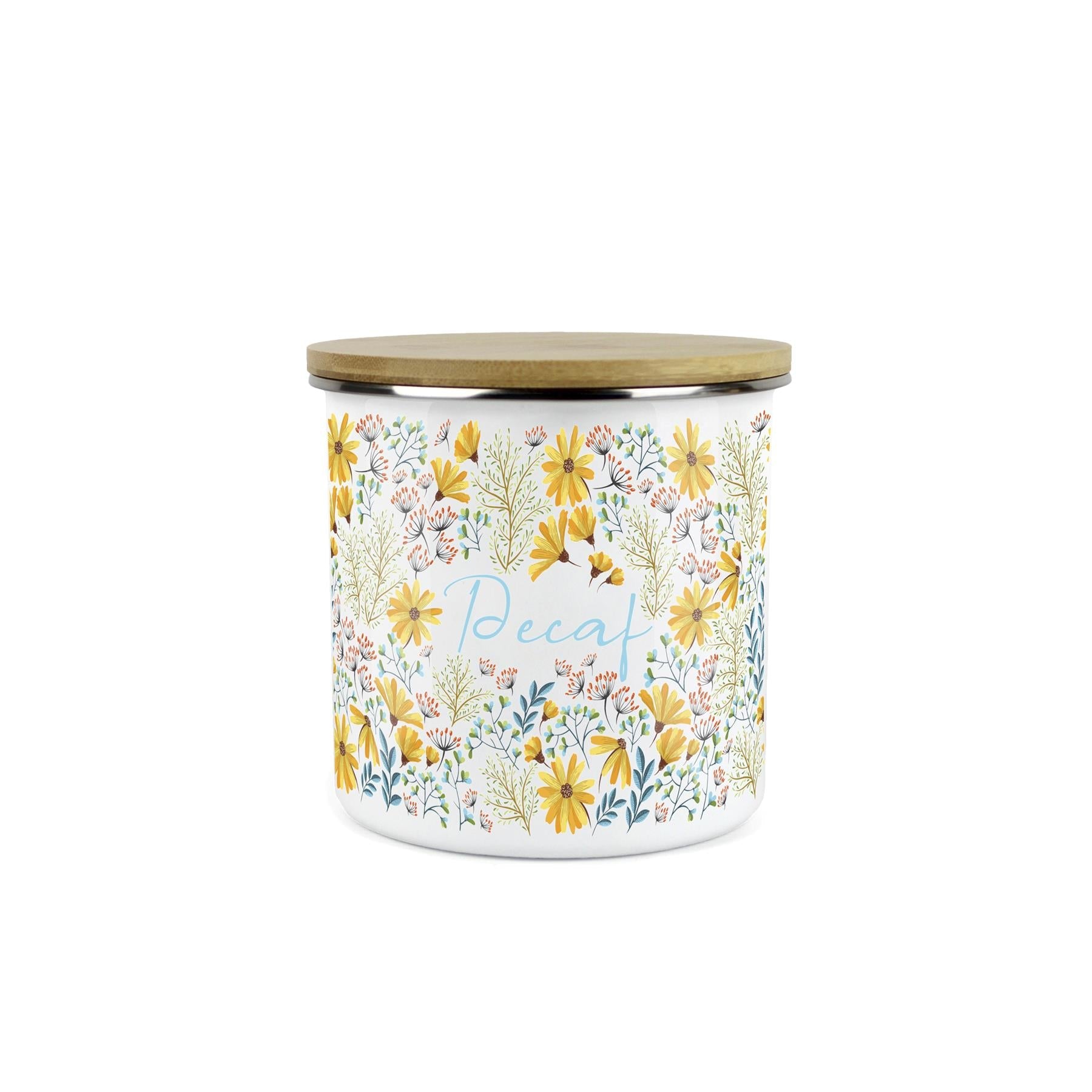 Decaf Tea/Coffee Storage Canister - Floral Daisies Enamel Kitchen Container