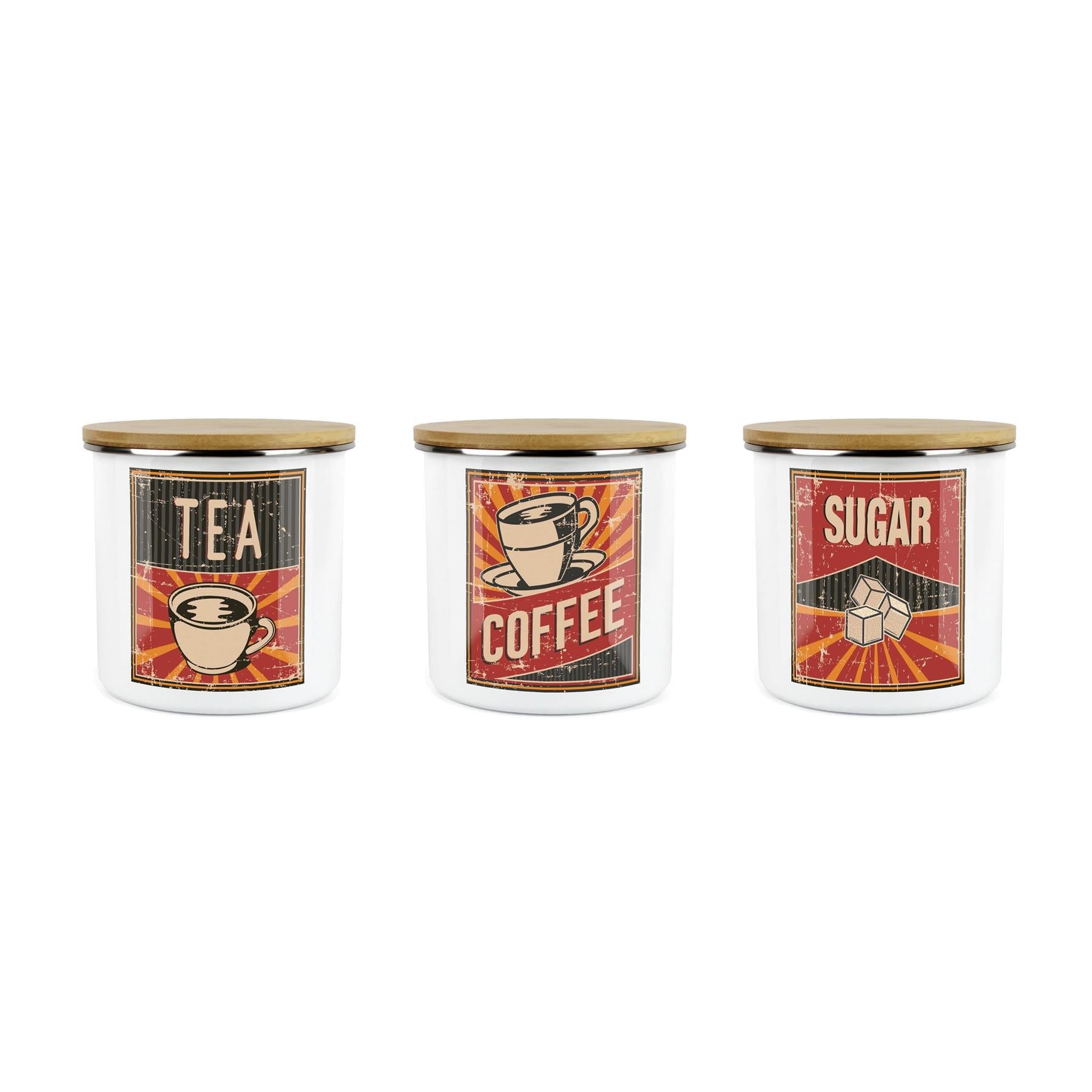 Retro 60s Diner Tea, Coffee & Sugar Canisters - Kitchen Storage Jars - Set of 3