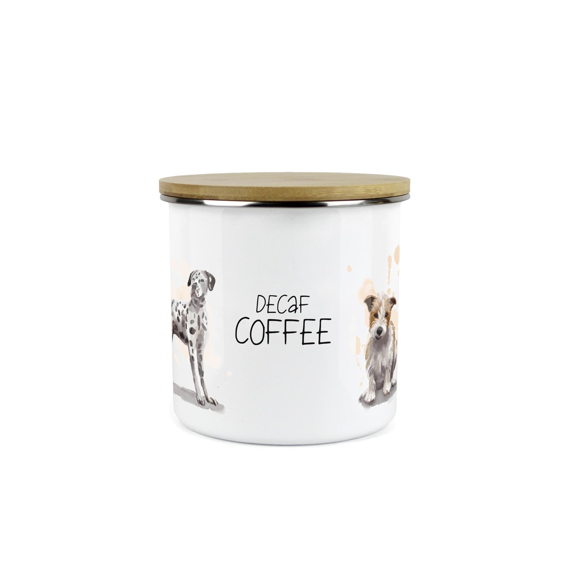Decaf Coffee Storage Canister - Dogs Kitchen Enamel Metal Storage Jar