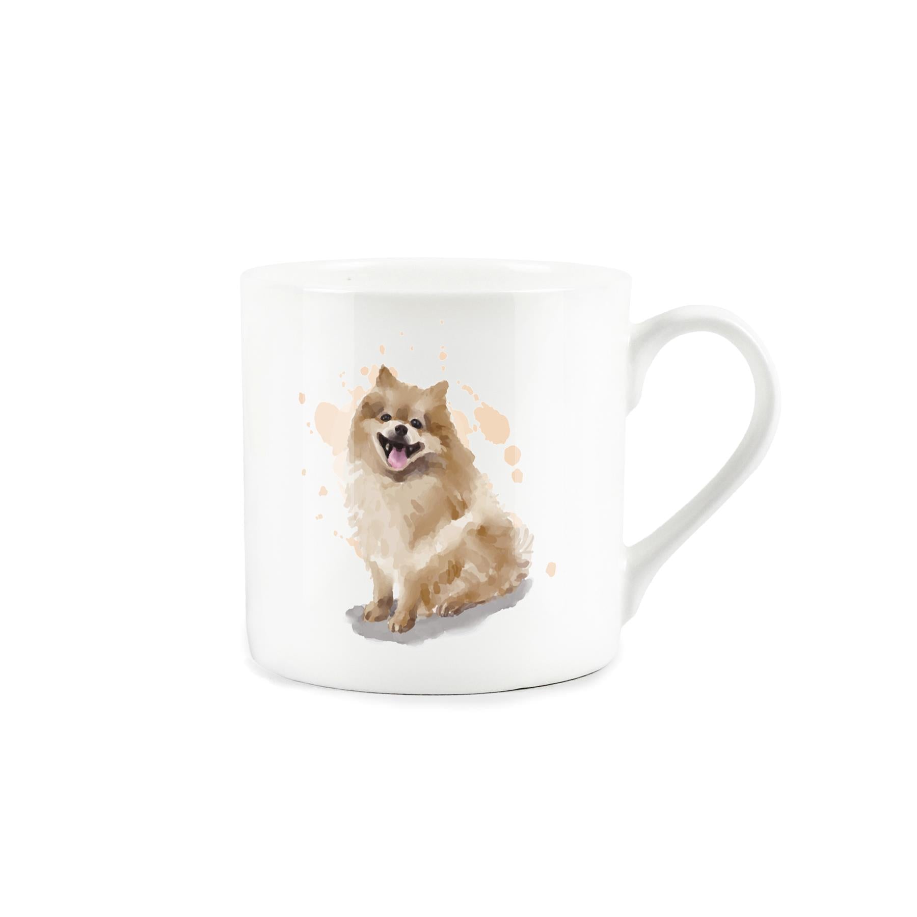 Bone China mug adorned with charming watercolour artwork of a pomeranian