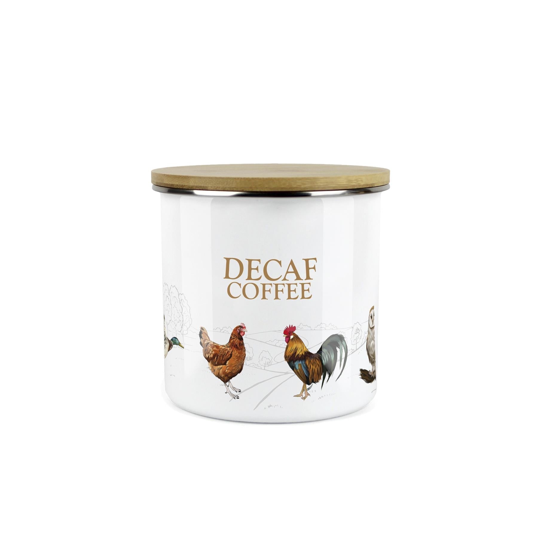 Decaf Coffee Canister - Country Farm Animal Airtight Enamel Kitchen Storage Jar