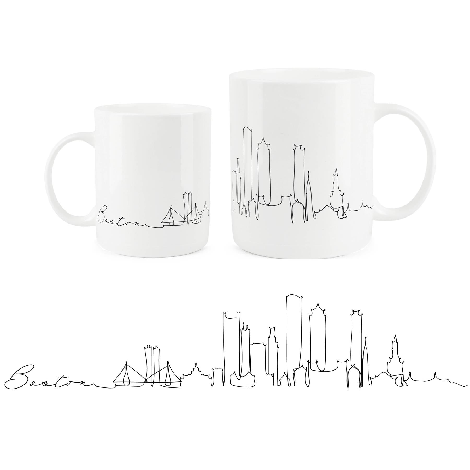 Elegant bone china mug showcasing the artistic Barcelona skyline.