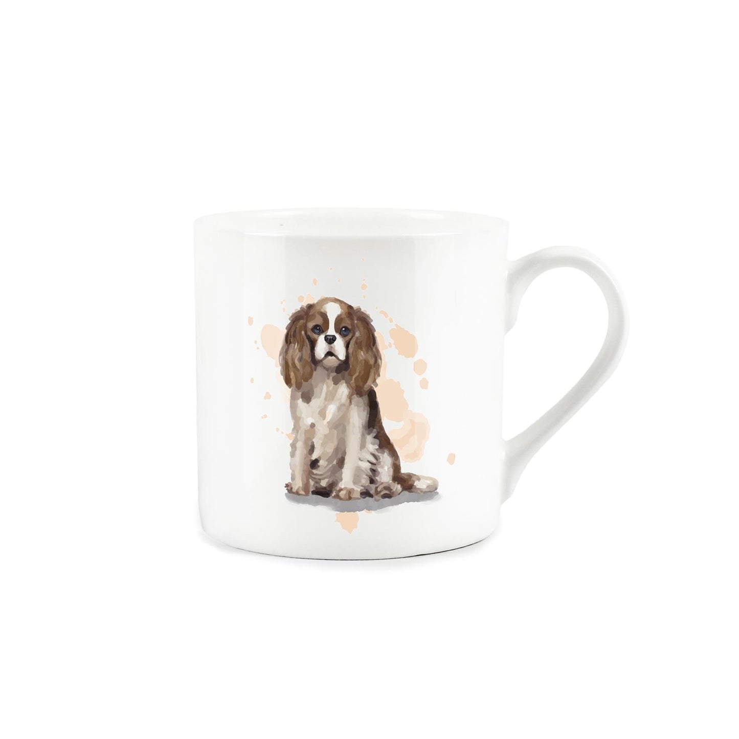 Bone China mug adorned with charming watercolour artwork of a king charles spaniel