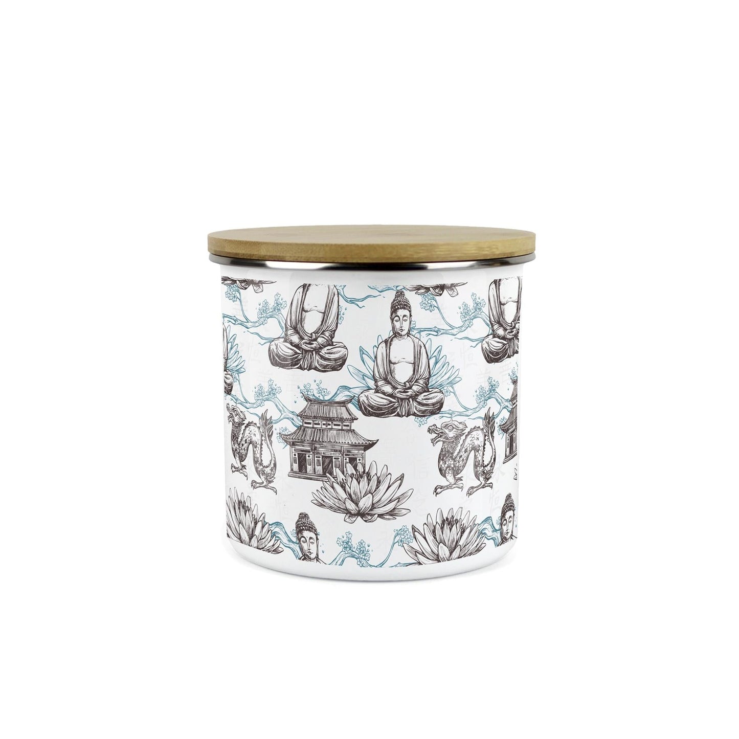 Blue Storage Canister - Oriental Scene Enamel Kitchen Storage Jar