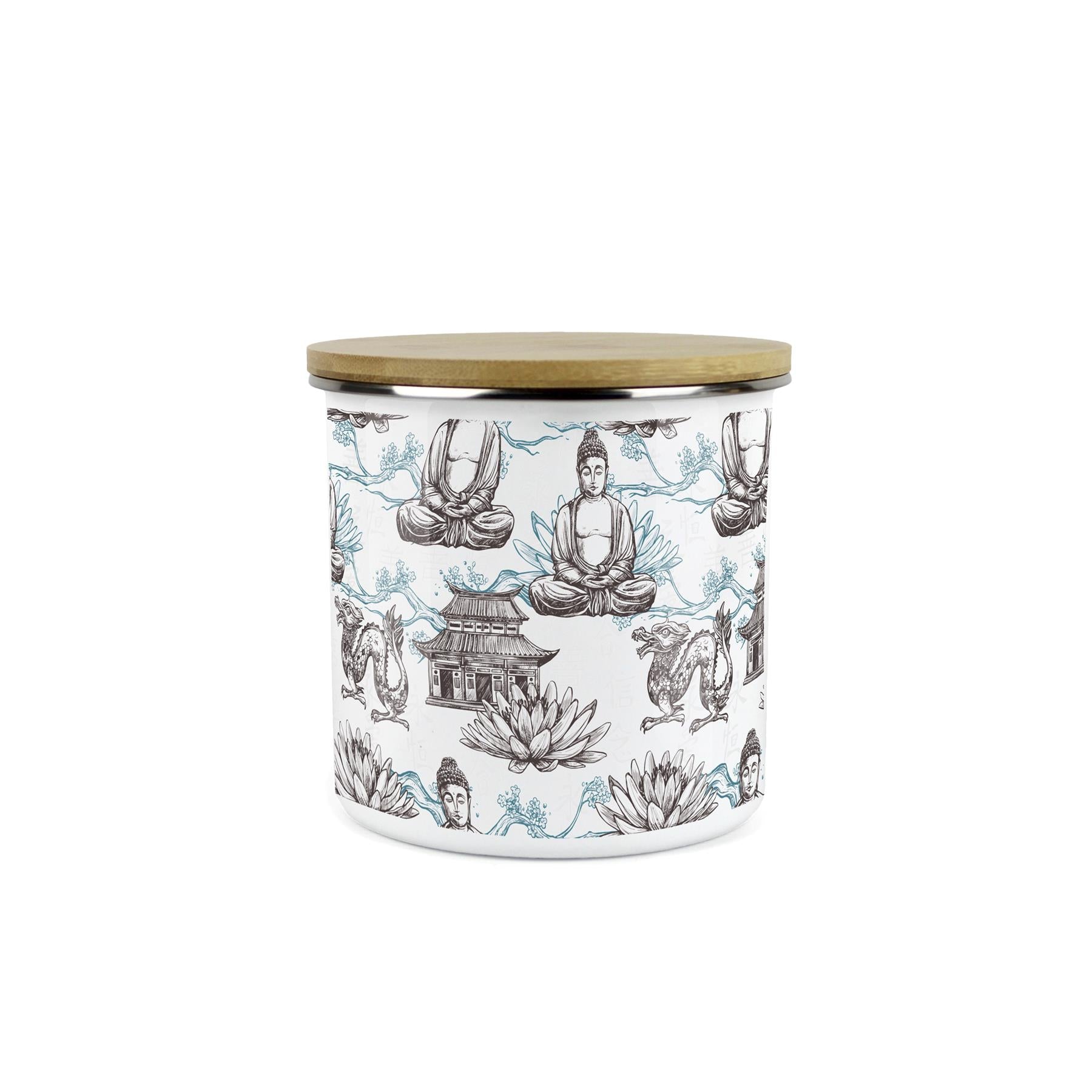 Blue Storage Canister - Oriental Scene Enamel Kitchen Storage Jar