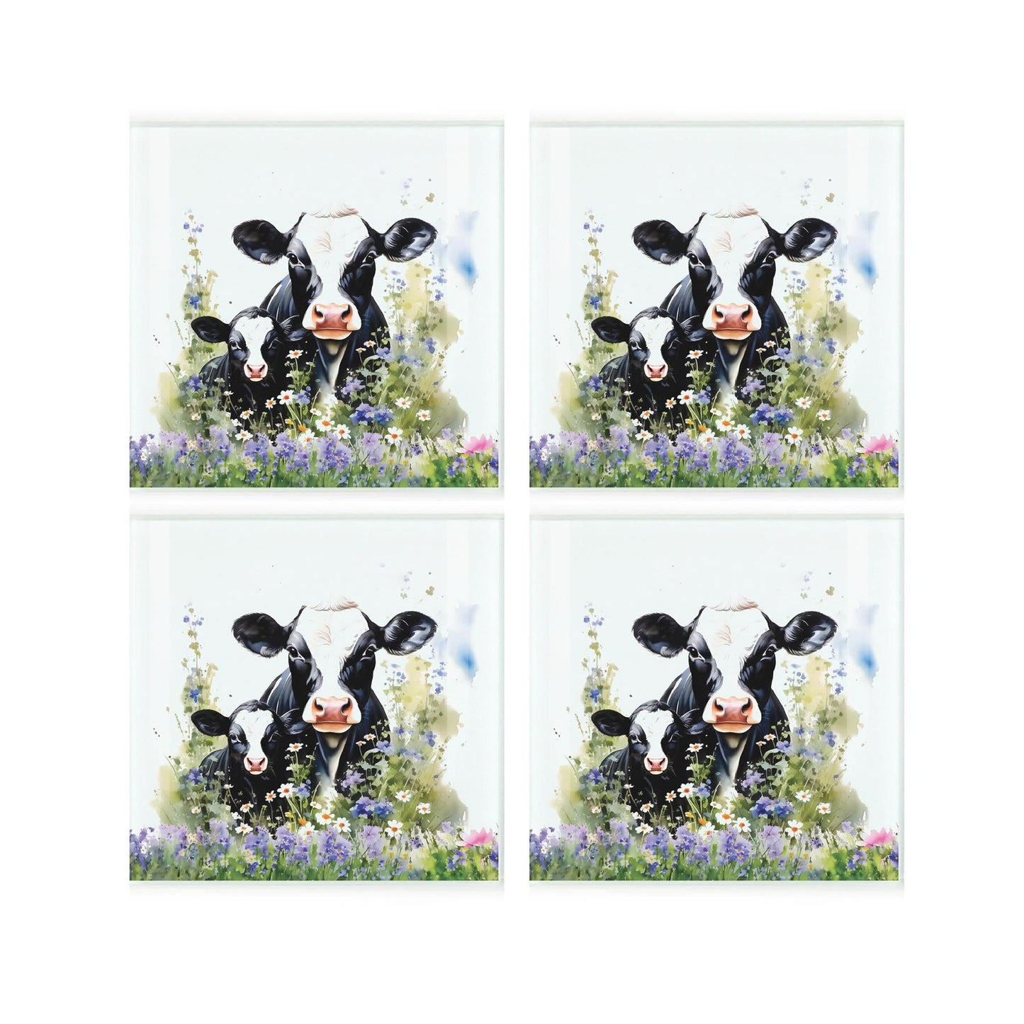 Friesian Cow & Calf Square Glass Coasters
