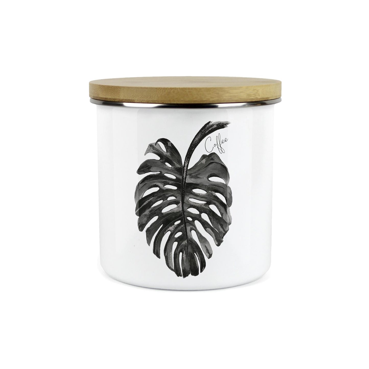 Monstera Leaf Coffee Storage Canister - Painted Inks Kitchen Enamel Container