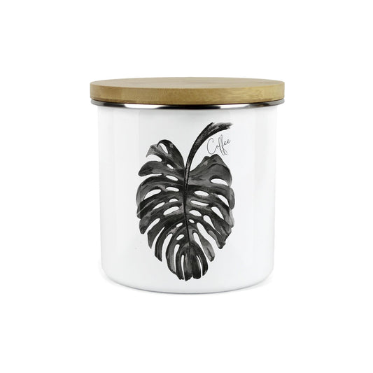 Monstera Leaf Coffee Storage Canister - Painted Inks Kitchen Enamel Container