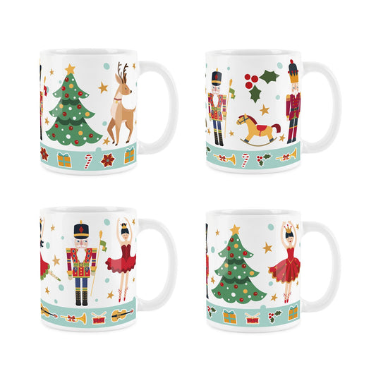 Nutcracker Mug Set of 4 Red on White