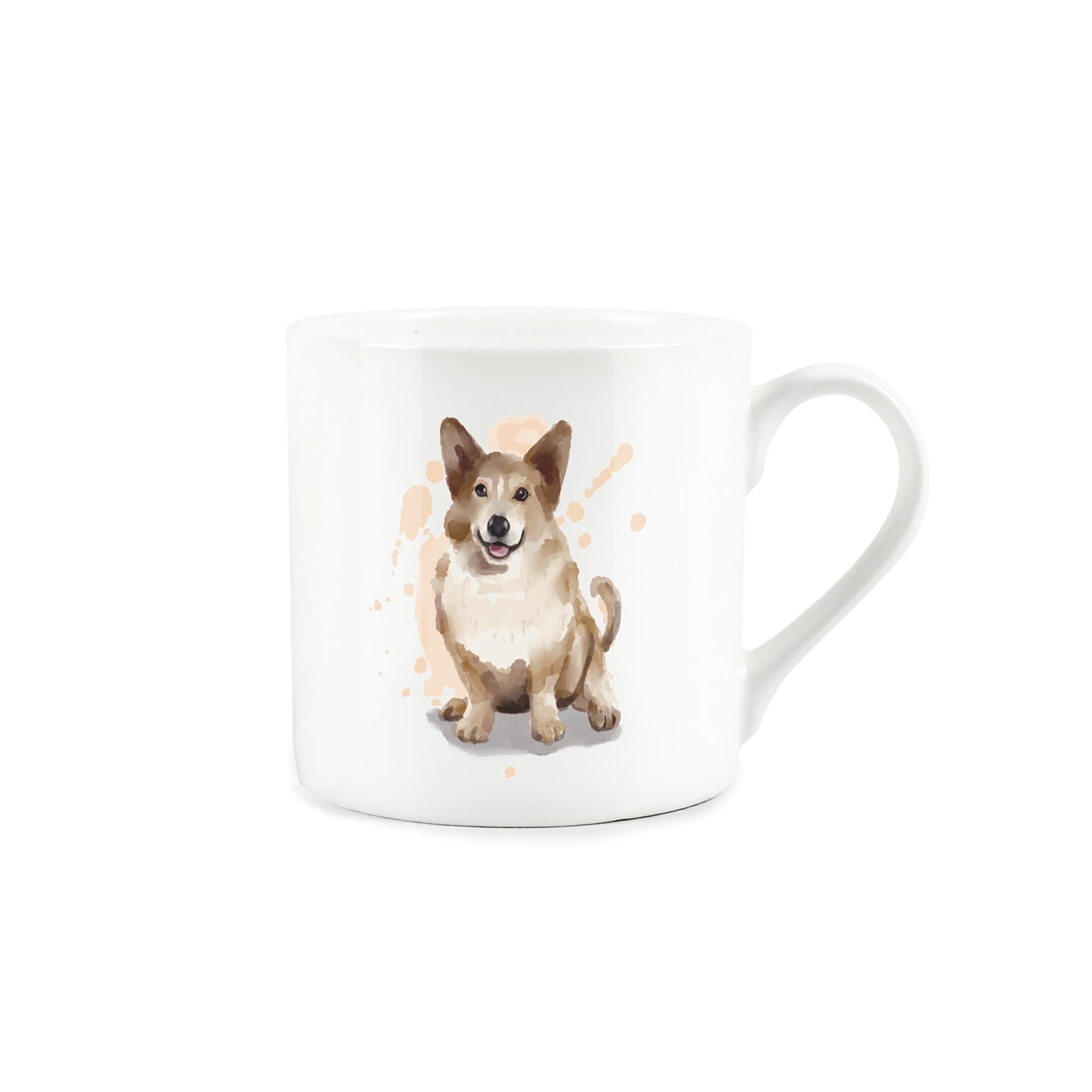 Bone China mug adorned with charming watercolour artwork of a corgi