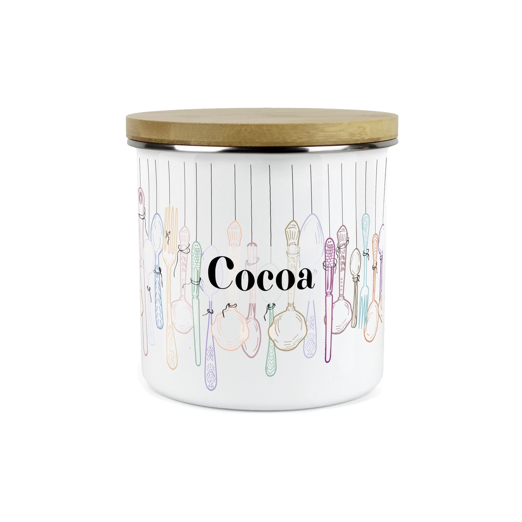 Vintage Cutlery Cocoa Baking Storage Canister - Enamel Kitchen Container