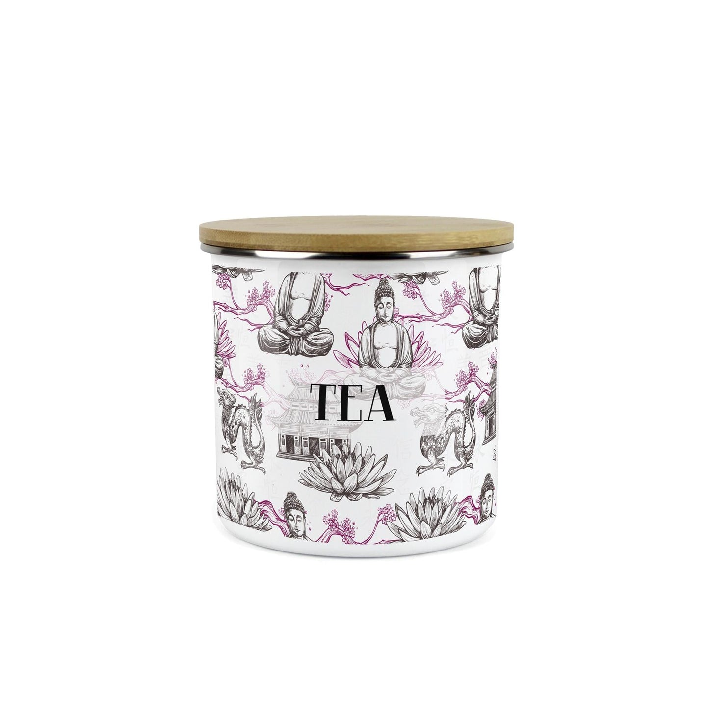 Tea Storage Canister - Oriental Scene Enamel Kitchen Storage Jar