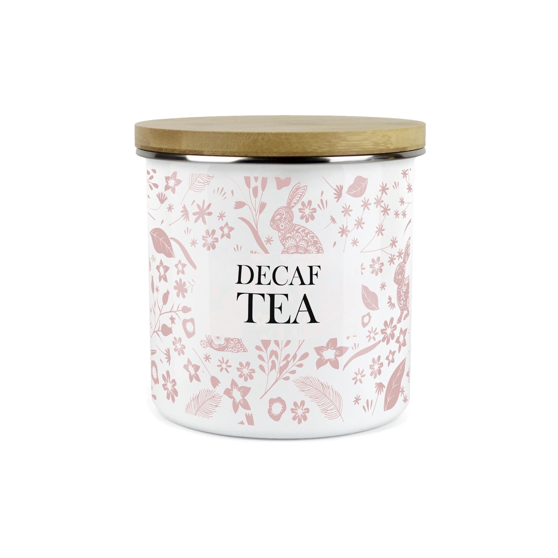 Wild Rabbits Decaf Tea Storage Canister - Pink Enamel Food/Drink Container