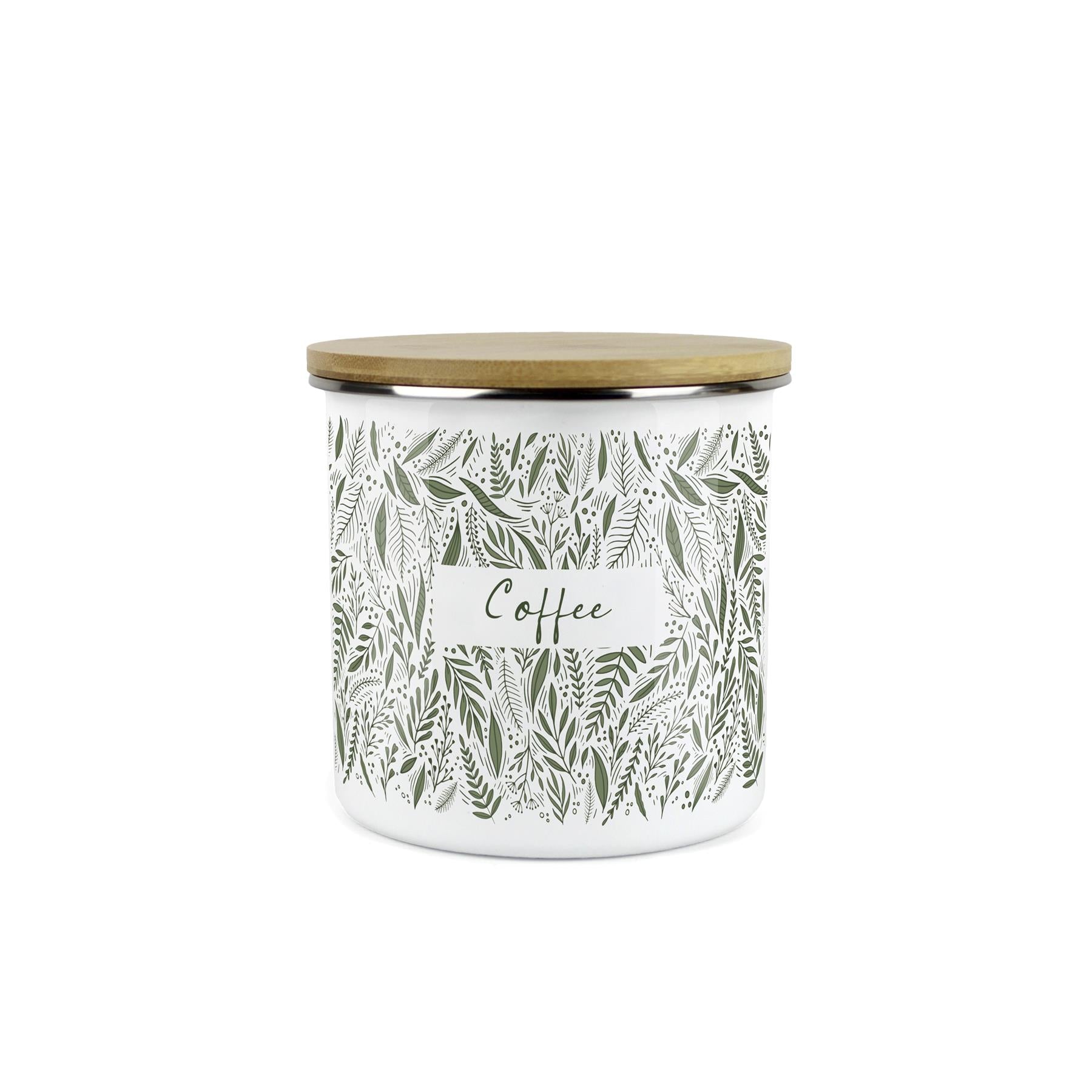 Purely Home - Green Leaves - Enamel Airtight Coffee Storage Canister